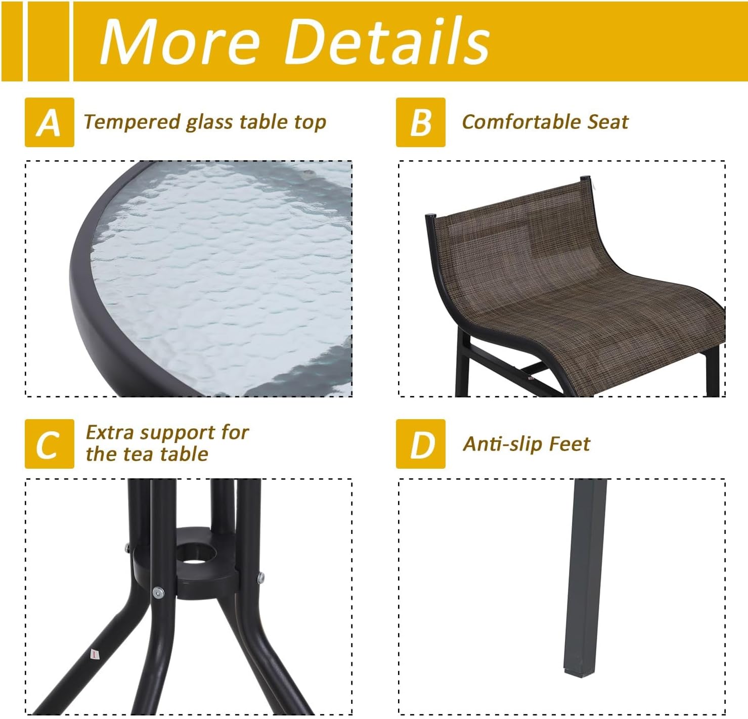 3pcs Outdoor Patio Bar Table Chairs Bistro Set Durable Garden Pool Backyard Furniture