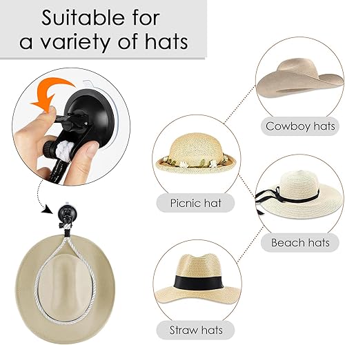 Miniatura 2 de Paquete de 2 soportes de sombrero de vaquero para vehículo, soporte para sombrero de vaquero con ventosas, soporte para sombreros de vaquero para