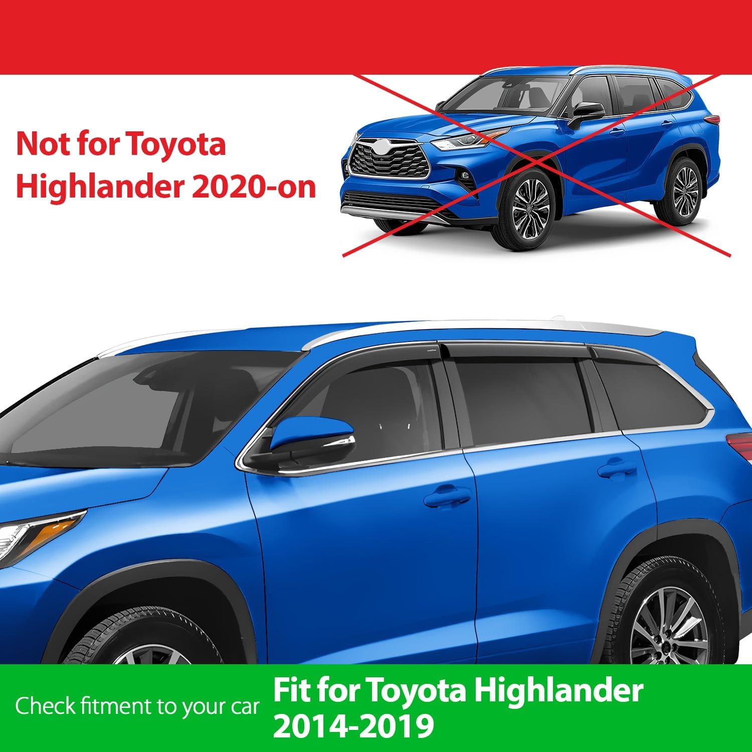 Goodyear Shatterproof Window Deflectors for Toyota Highlander 2014-2019, Tape-on Rain Guards, Window Visors, Vent Deflector Visor, Car Accessories,6 pcs. - GY008664