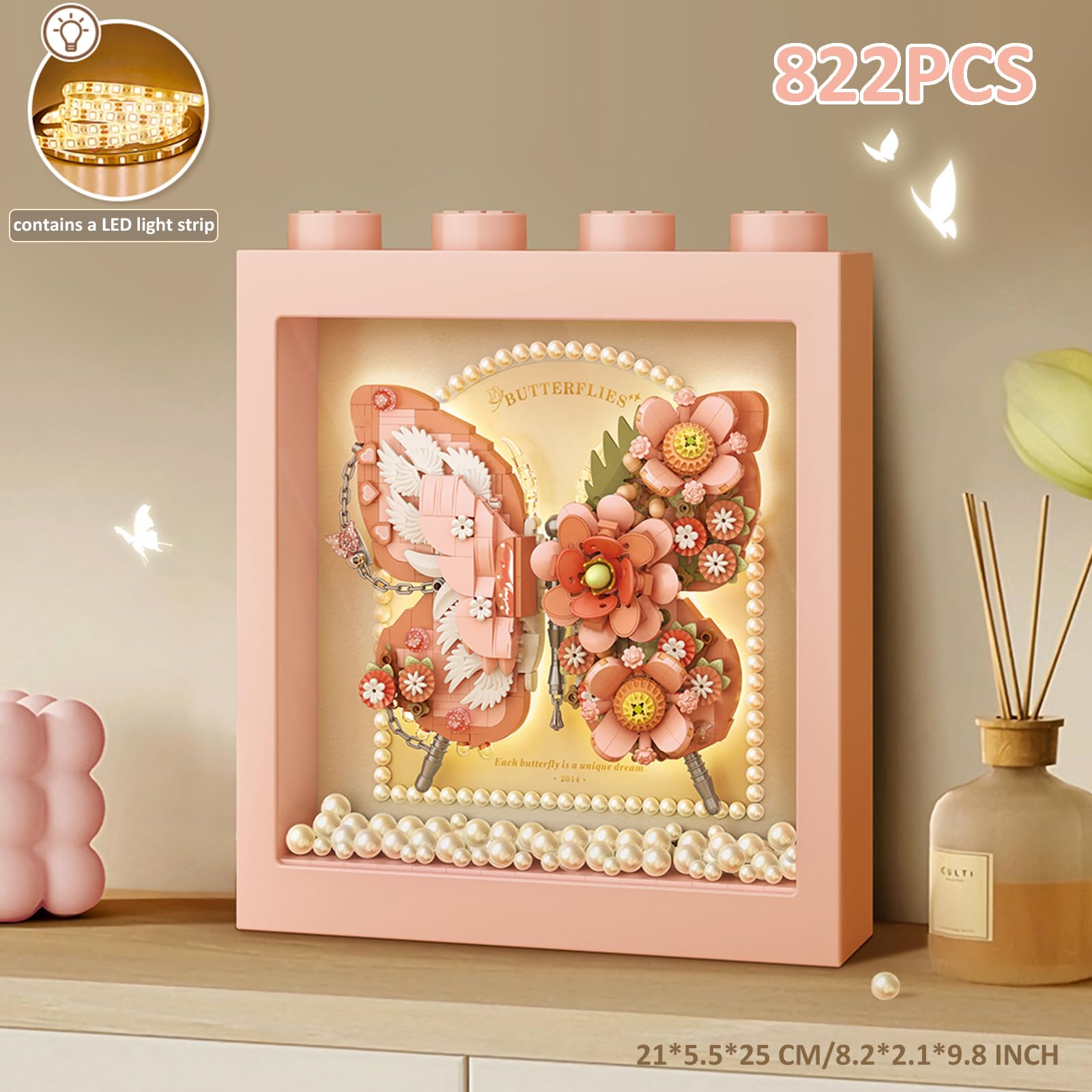 MEIEST Butterfly Picture Frame Building Blocks Set,Creative Flowers Building Set including Exquisite Frame,Fantasy Building Bricks Toys,Home Decor (Pink) - Image 3