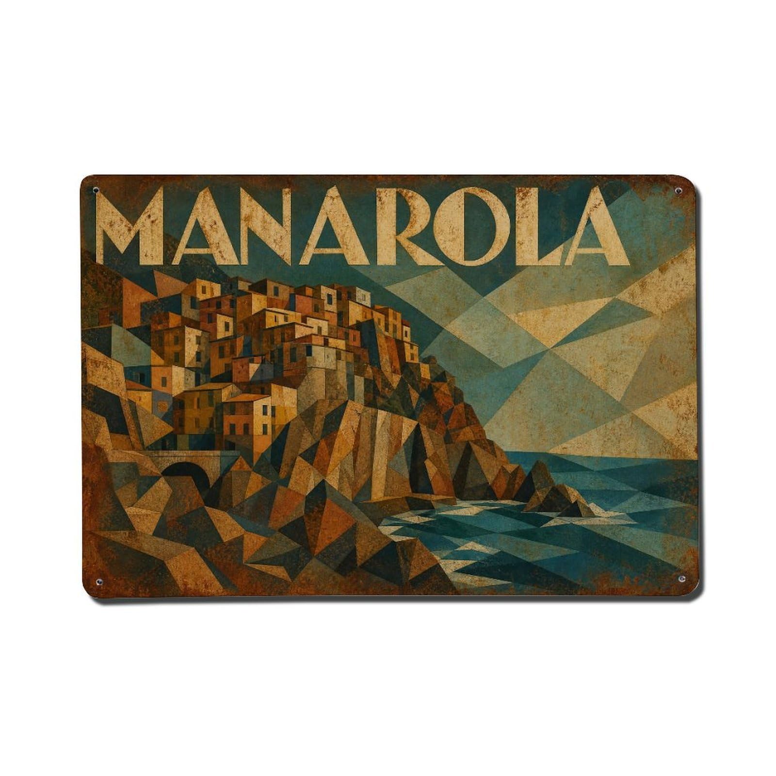 Vintage Travel Manarola Coastal Cliffs Rugged Beauty Italy Metal Tin Sign