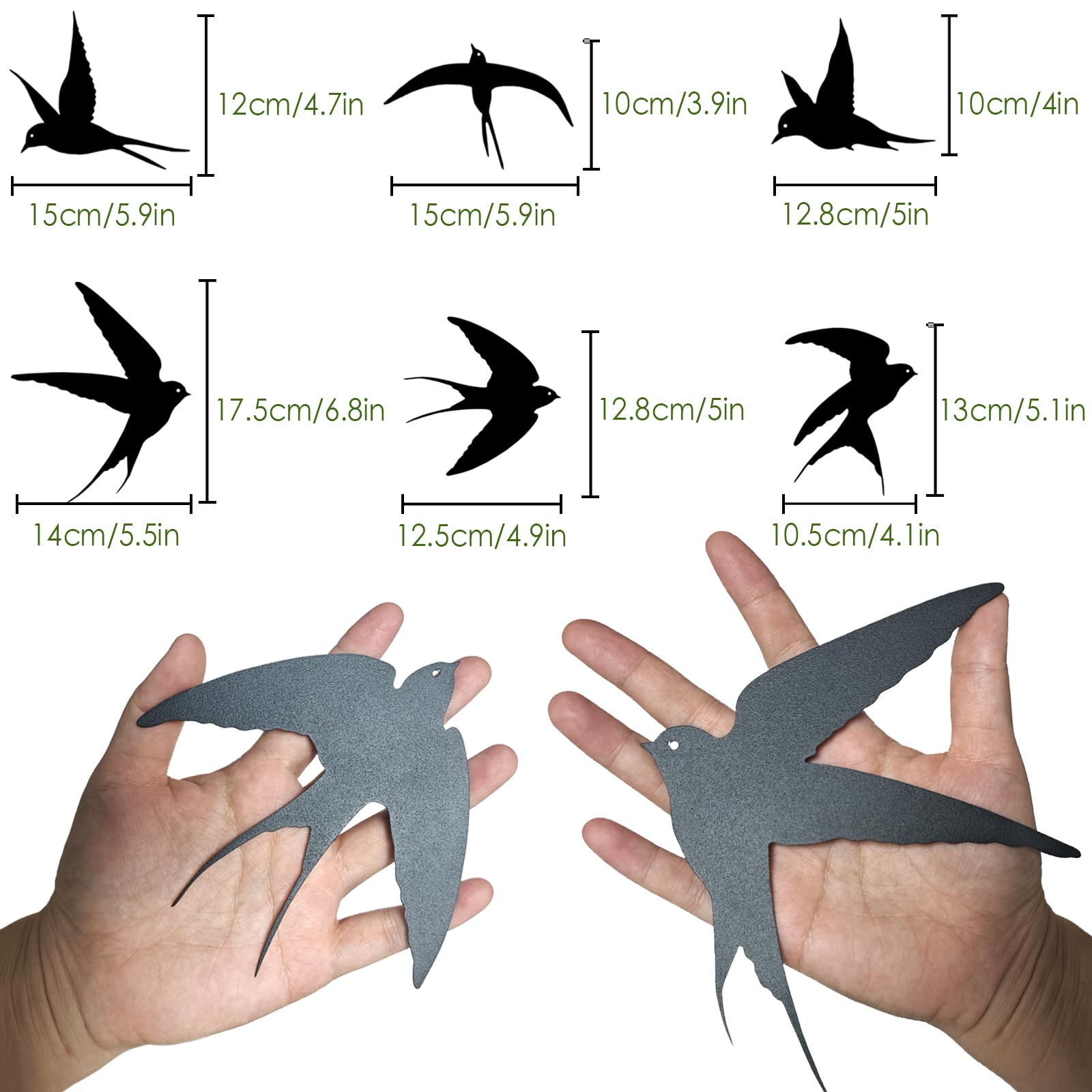 Pduoduo Decoración de pared de metal con pájaros,6pcs Decoración de pared metálica con pájaros negros,Escultura de pared con pájaros para el hogar Cocina Patio Sala de estar Baño Jardín