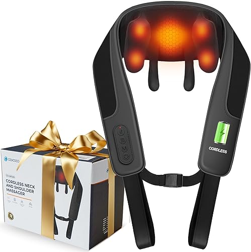 CooCoCo Shiatsu - Masajeador de cuello y espalda, elegible para HSA, masajeador inalámbrico de cuello y hombros para aliviar el dolor de tejido