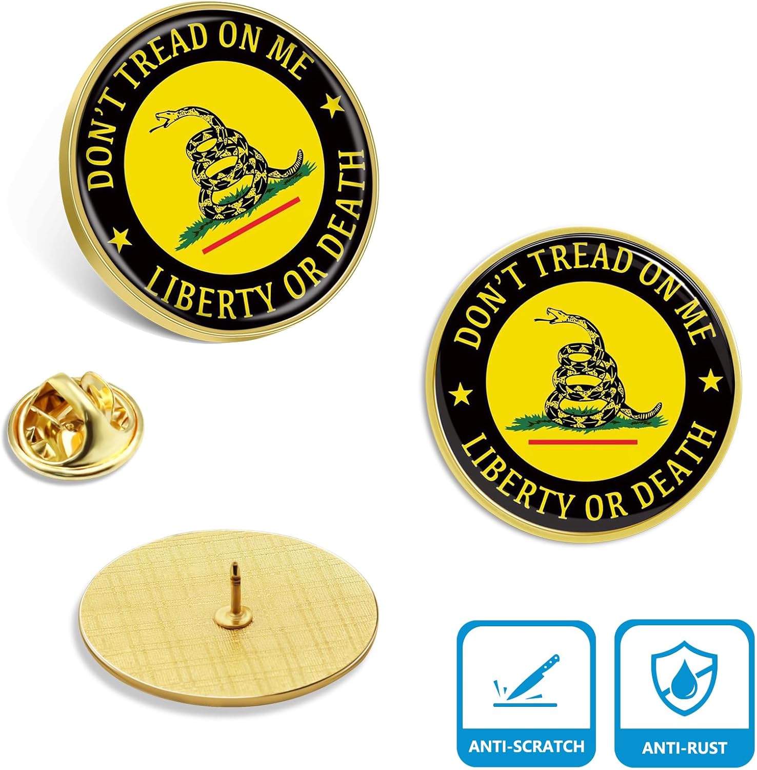 6/12/50/100 Pcs Gadsden Don't Tread On Me Liberty or Death Flag Pins Bulk -1” Metal Round Yellow Snake Lapel Pins Badge Souvenir For men women Hat Bag Travel Gifts