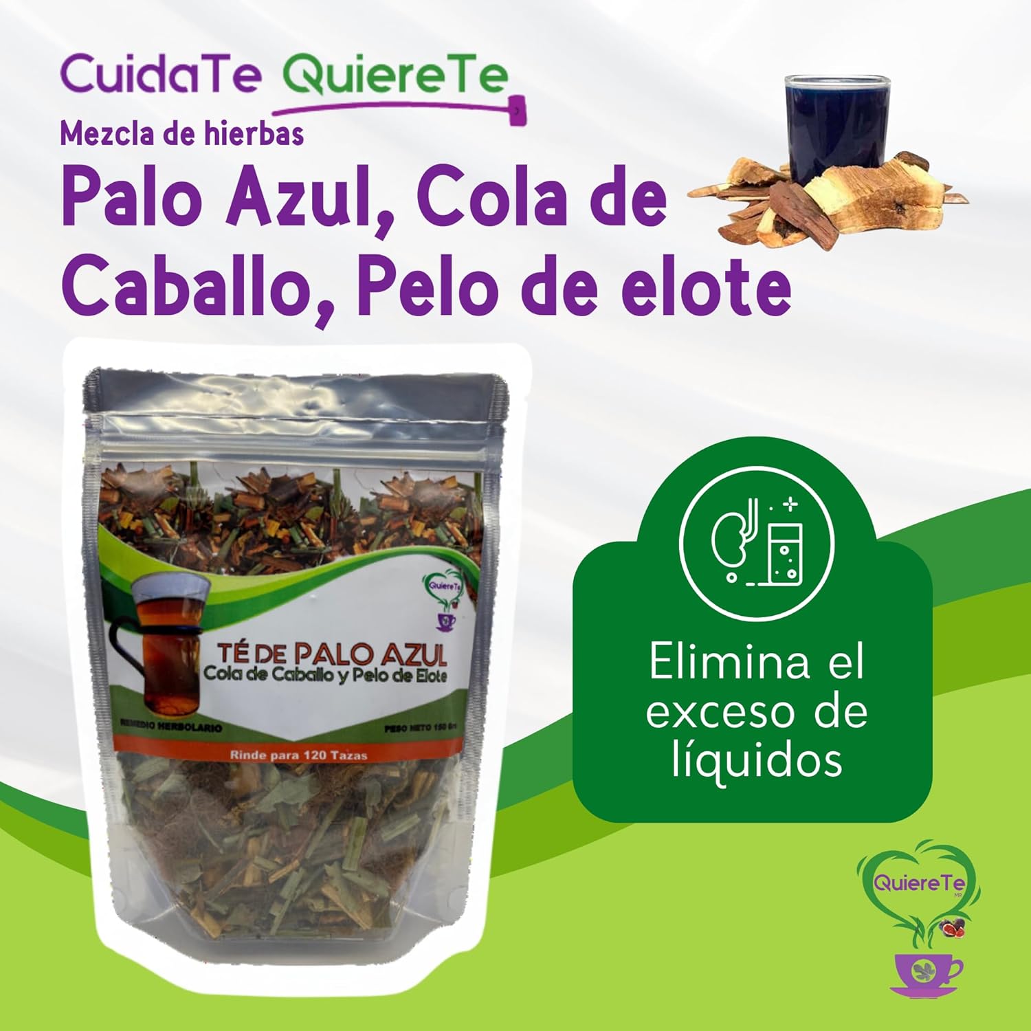Combo Palo Azul and Cardo Mariano, Quiere Te, 5.3 oz (150 grams), Up to 200 Cups, Milk Thistle and Kidneywood, Resealable Bag, Product From Mexico, 100% Natural, Infusion Herbal, Combo 2 Bags