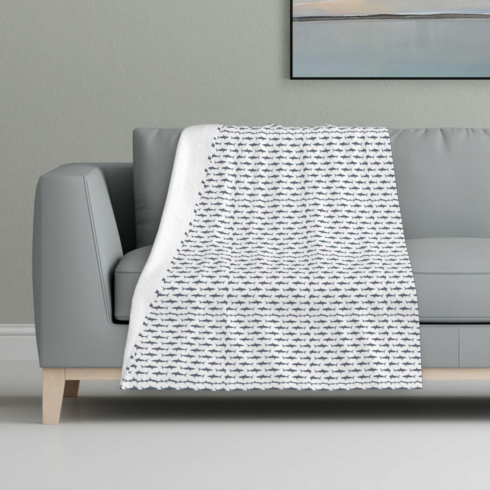 Couverture flanelle motif poisson requin pour lit et canapé