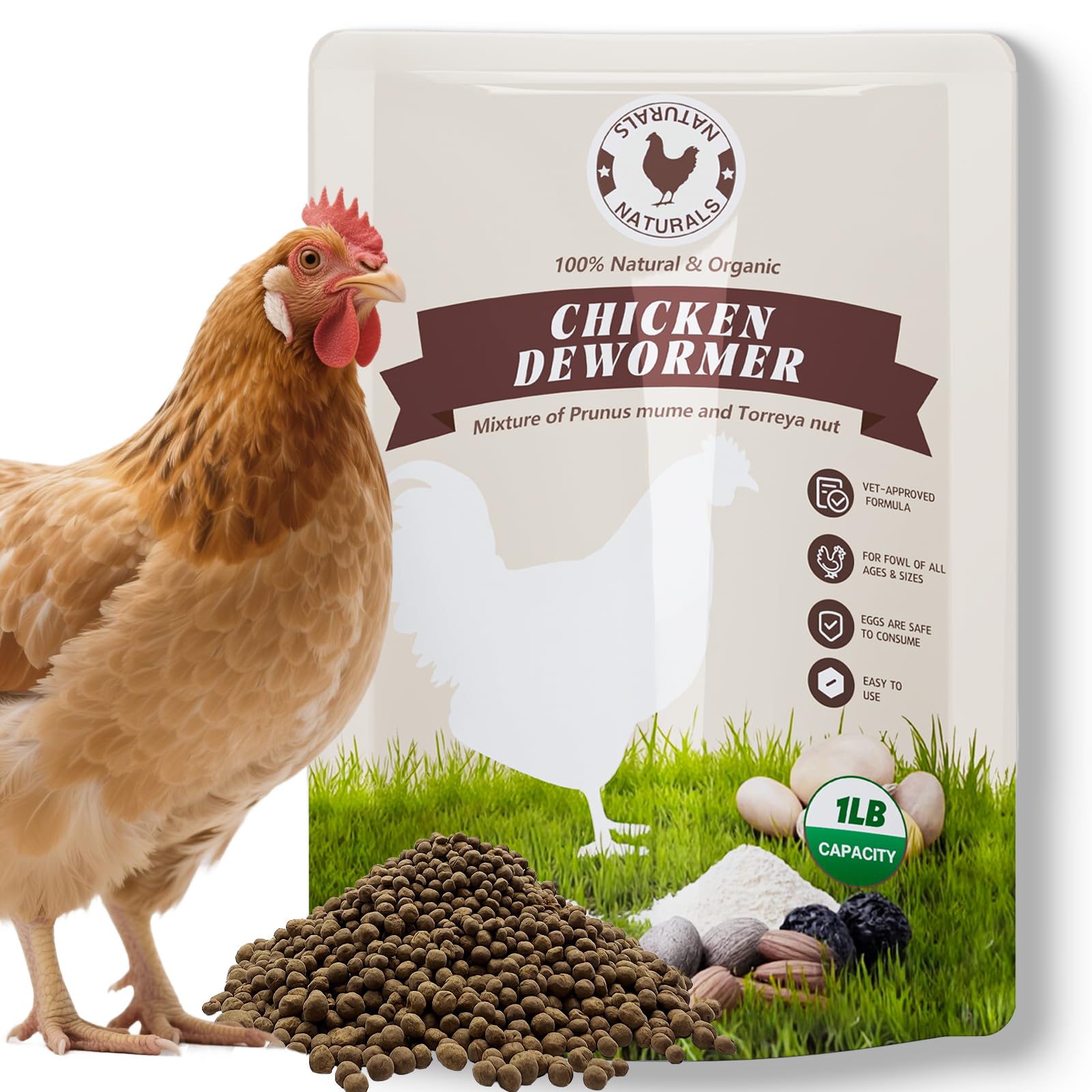 KELPFU Chicken Dewormer Powder, All-Natural Health Formula, 1LB Pouch,Safe for Eggs, Effective for All Ages & Sizes, Chicken Wormer, Poultry Medicine Supplies (1, Pounds)