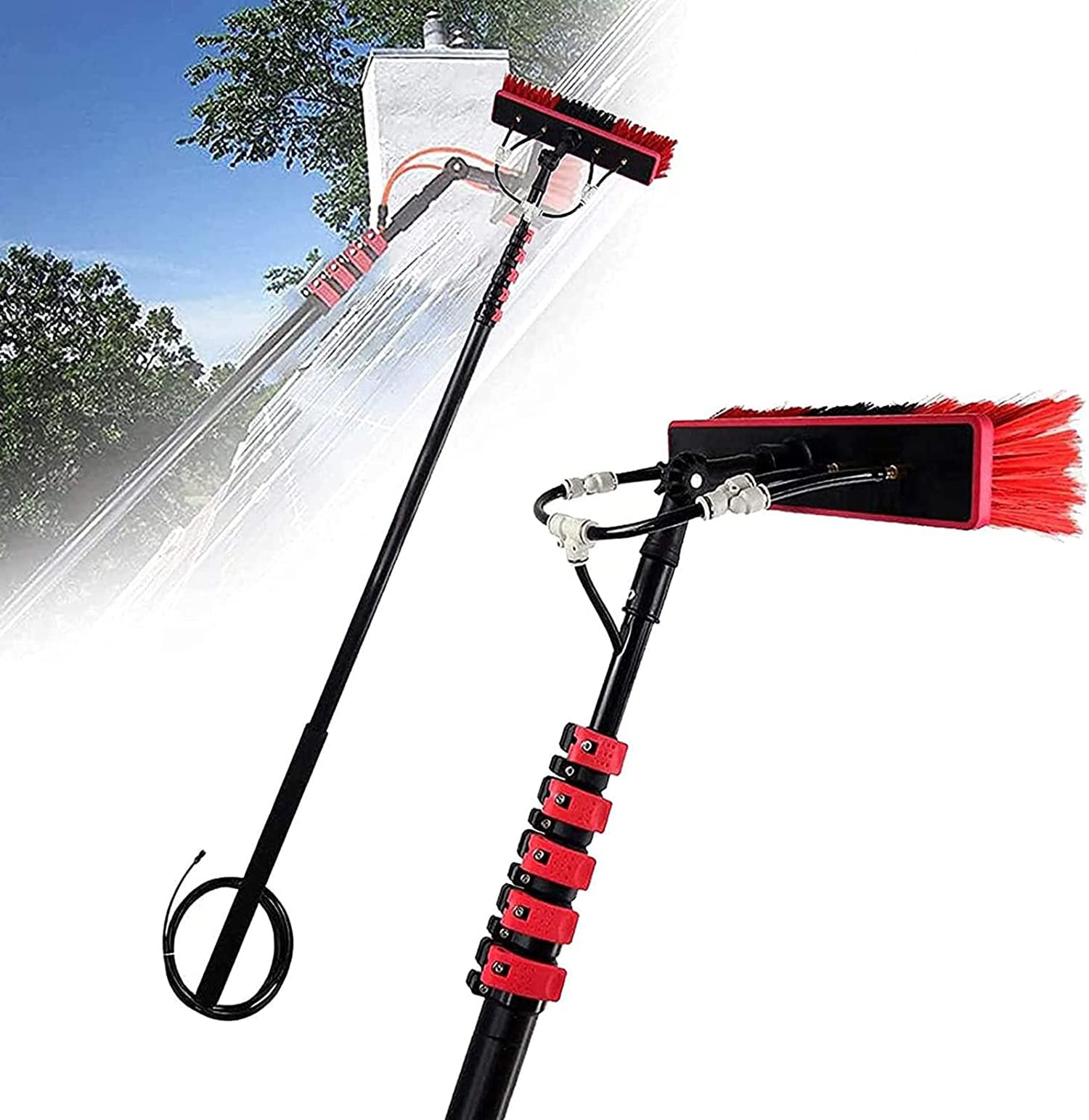 HYLYGFH Cleaning Washing Brush Window Cleaning Brush Water Supply Pole Kit, Adjustable Cleaning Pole Rotatable Telescopic Cleaning Brush (20ft/6m)