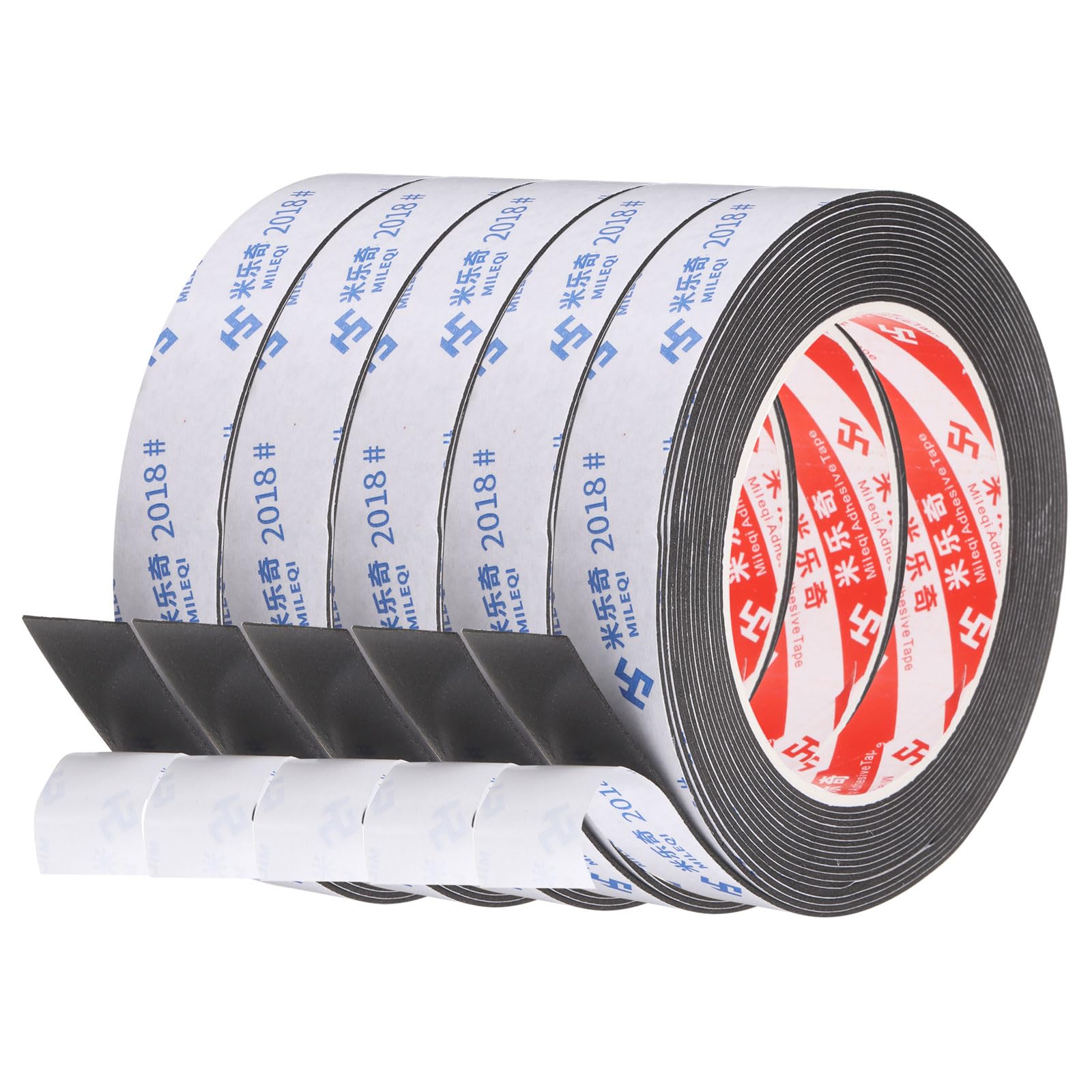 PATIKIL 5Roll Sponge Rubber Foam Tape, 2cm x 2mm x 5 Meters Self-Adhesive Foam Insulation Tape Weather Stripping for Window Door Soundproofing Weatherstrip AC Seal Strip, Black