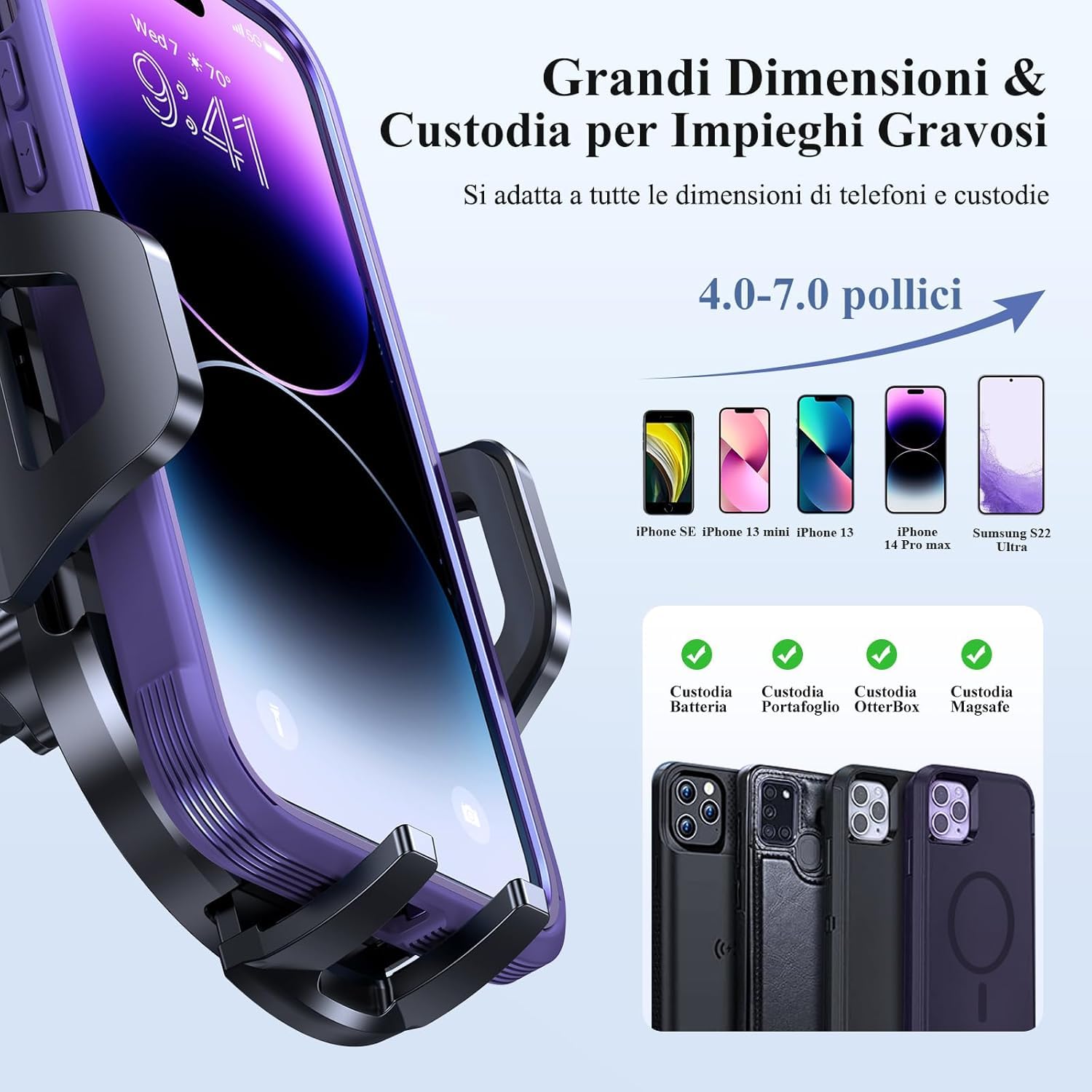 Coolpow Supporto Telefono Auto Universale 4-in-1 - Ventosa Per Parabrezza/Cruscotto + Gancio Aria + Base Adesiva, Per IPhone E Smartphone