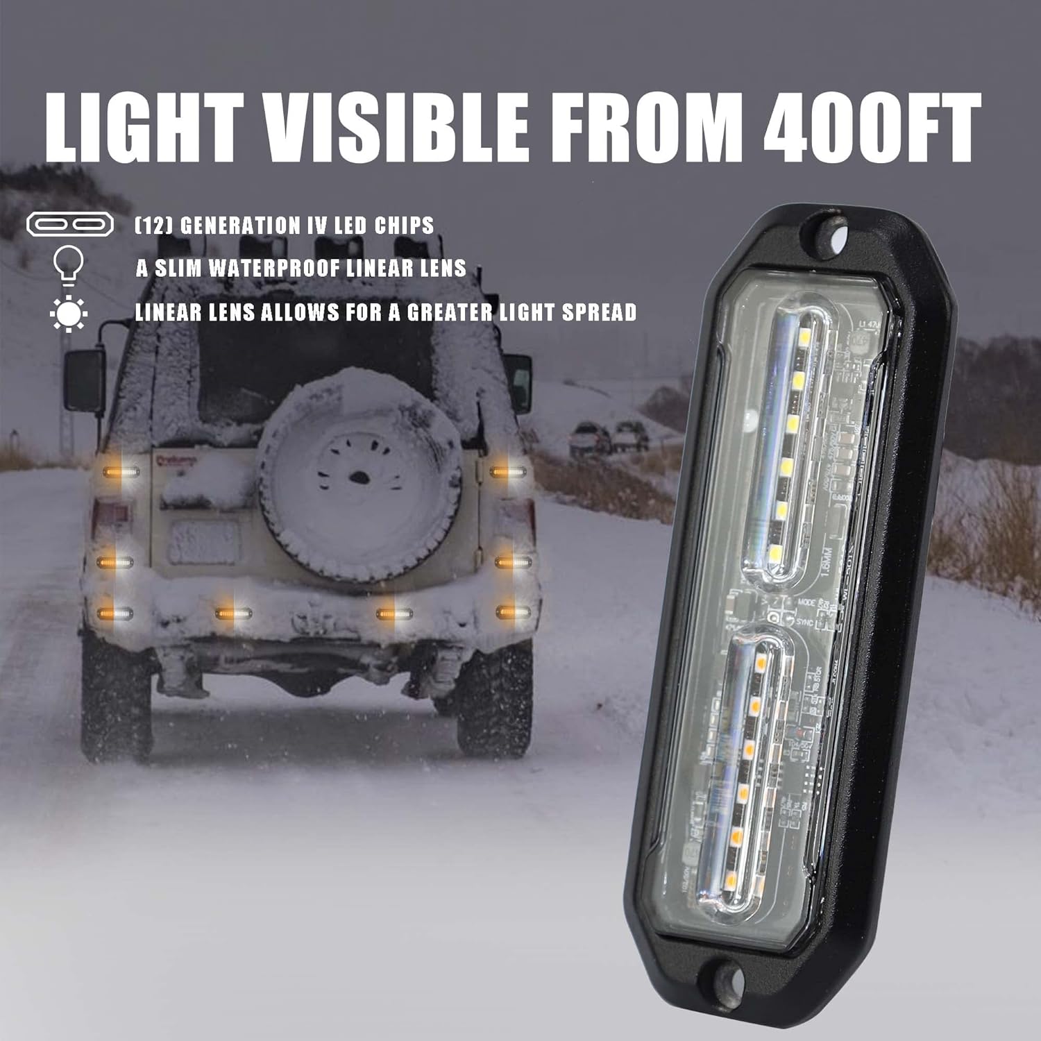 WINECO led strobe lights for trucks, Emergency Strobe Lights Kits for construction Vehicles LED Surface Mount Grill Grille Light Flashing Warning lights With Digital Controller 12 LED Amber White