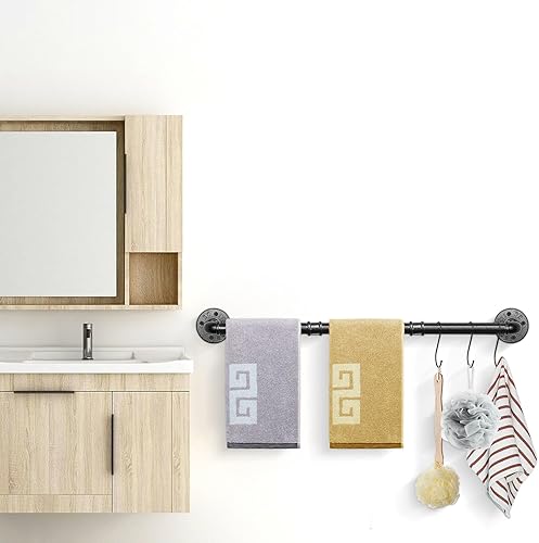Miniatura 6 de NearMoon Toallero industrial de tubería, accesorio de toallero de baño resistente, montaje en la pared, soporte para toallas de baño de hierro