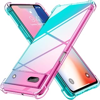 case for Google Pixel 7A[Gradient] Clear Soft TPU Non-Slip Non-Yellowing Soft Edge Cover for Google Pixel 7A,Pink/Green,MUS-HCJB-27-01