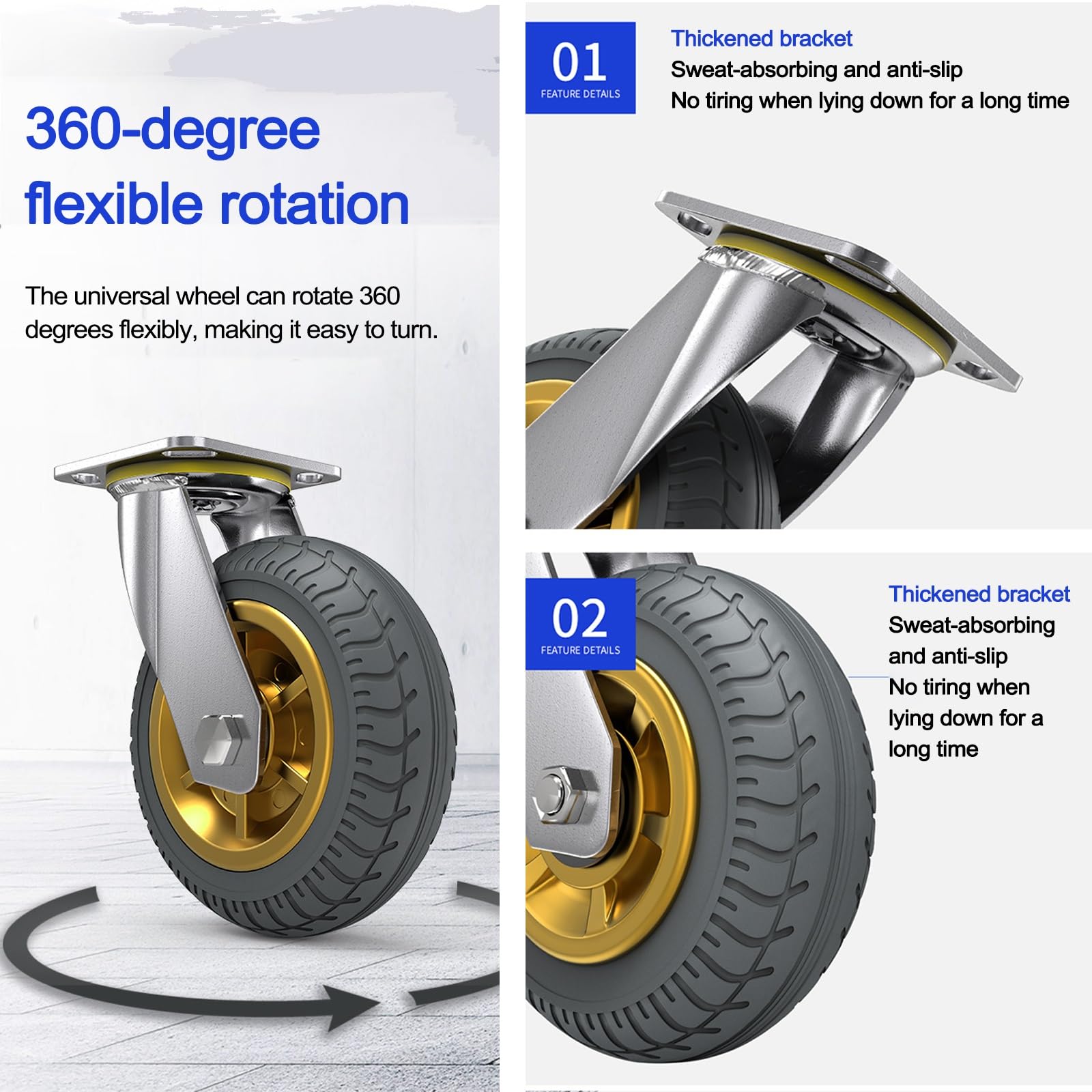 Kółka samonastawne, 4-calowe, zestaw 4 kółek skrętnych, wytrzymałe kółka skrętne, przemysłowe z hamulcem, do nóg mebli, podwójne łożyska gumowe, ciche, koła hamulcowe 4"
