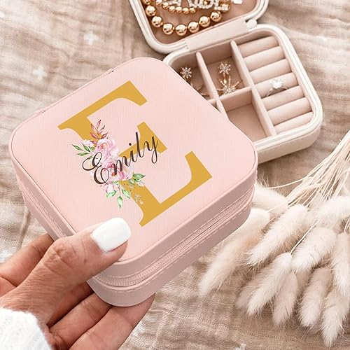 Miniatura 4 de Corissy Joyero personalizado para mujer joyero de viaje personalizado con nombre y flor de nacimiento joyero de cuero para anillos aretes collares