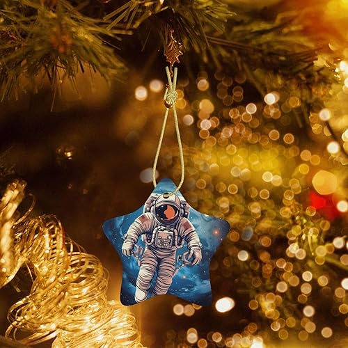 Miniatura 7 de Astronauta Planet Print Christmas Ceramic Ornaments Personalized Star Xmas Hanging Ornament Christmas Tree Pendants for Home Party Holiday Office