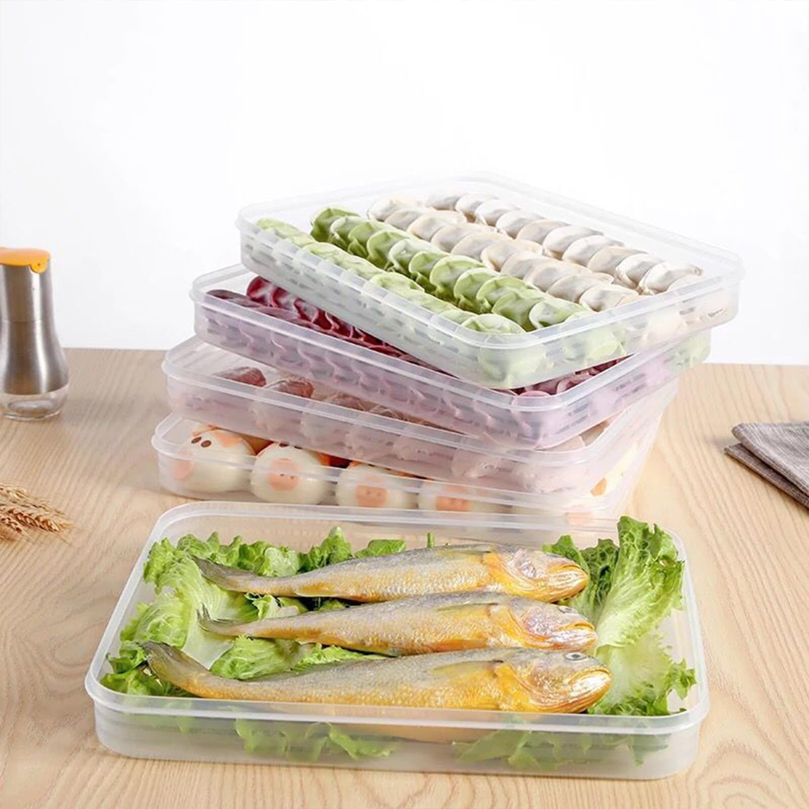 Food Storage Container, Stackable Dumpling Storage Box, Transparent Food Containers with Lid for Kitchen and Fridge,Pack of 1