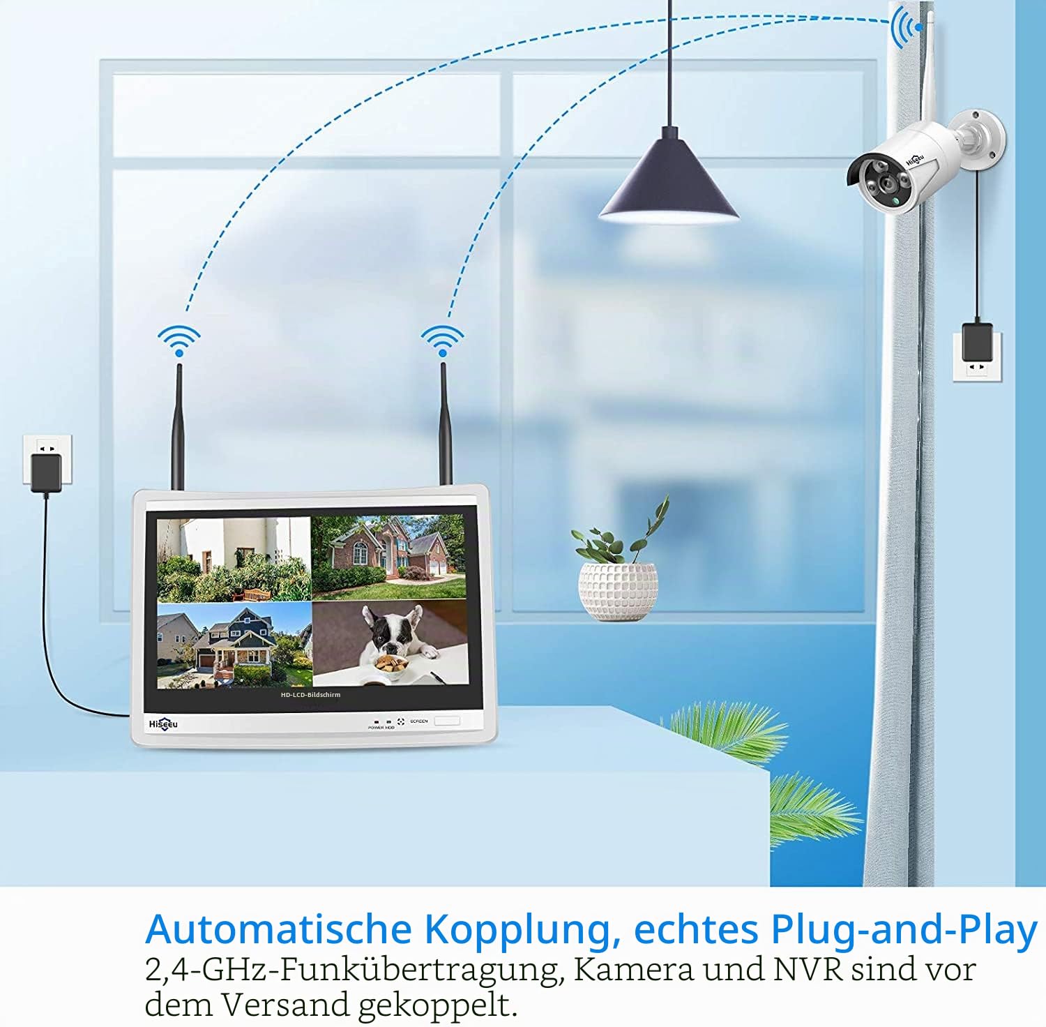Hiseeu LCD Wireless WiFi NVR 8 Kanäle, 1080P/3MP Bewegungserkennung, Eingebauter Lautsprecher, 24/7 Aufnahme, Netzkabel und HDD sind Nicht im Lieferumfang enthalten,Funktioniert für Hiseeu Kameras