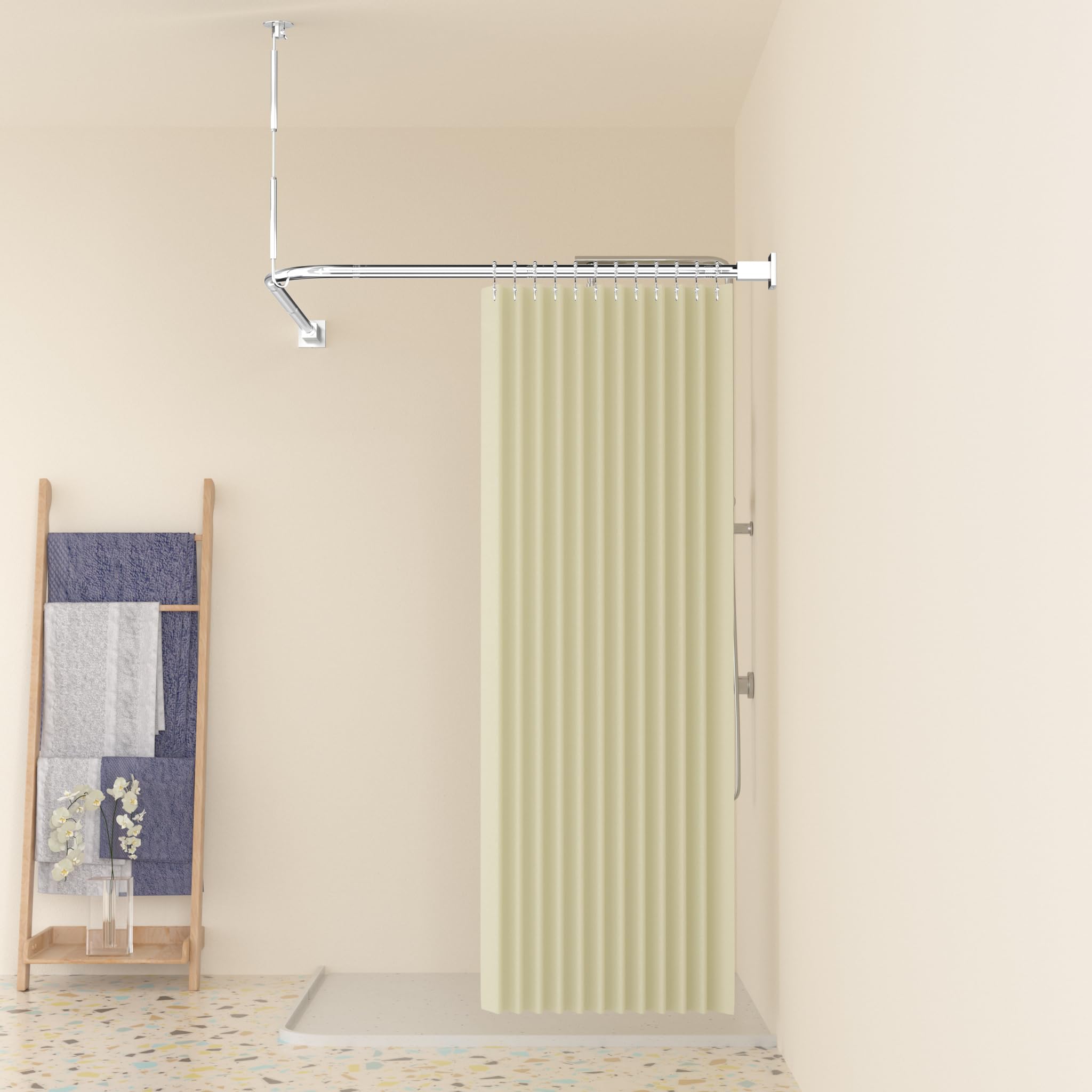 Duschvorhangstange L Form 95 x 95 cm ohne Bohren - 304 Rostfreier Edelstahl - Duschstange für Badewanne & Dusche - inkl. 12 Ringe