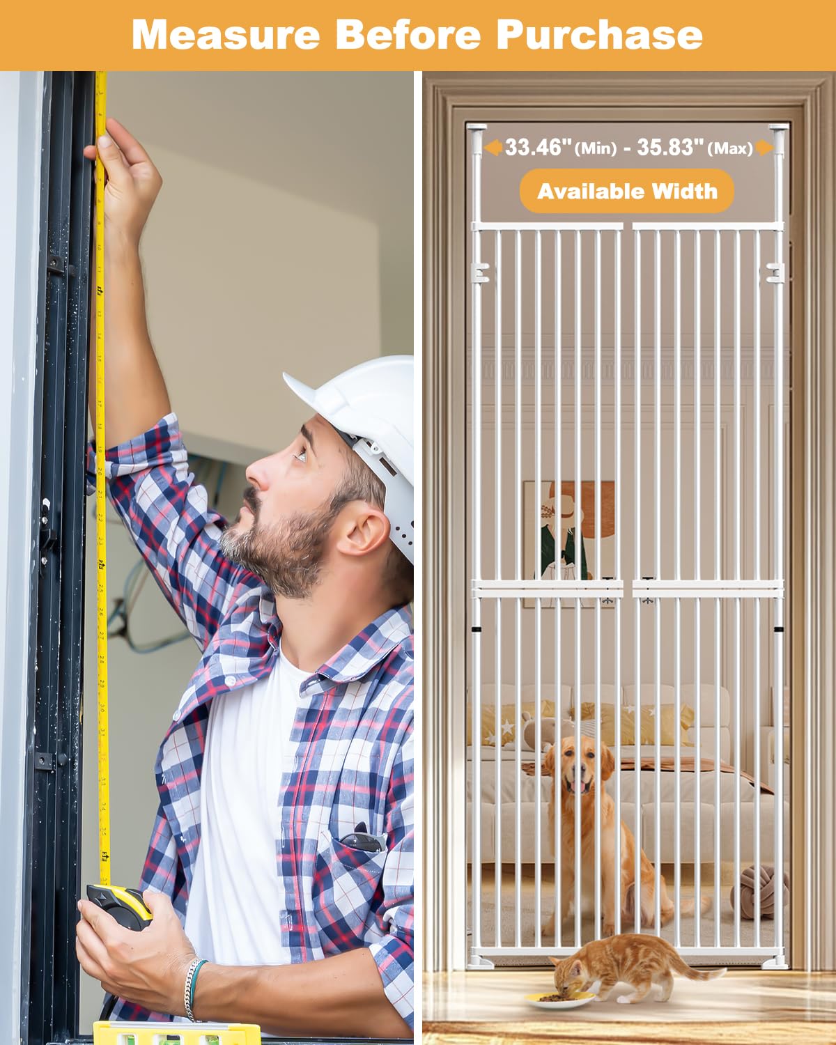 Rejilla para gatos extra alta de 180 cm para puertas sin escalar, puerta de doble acción para 65 – 72 cm de ancho, sin taladrar, espacio de rejilla de 3,17 cm, rejilla para mascotas, puerta de pasillo