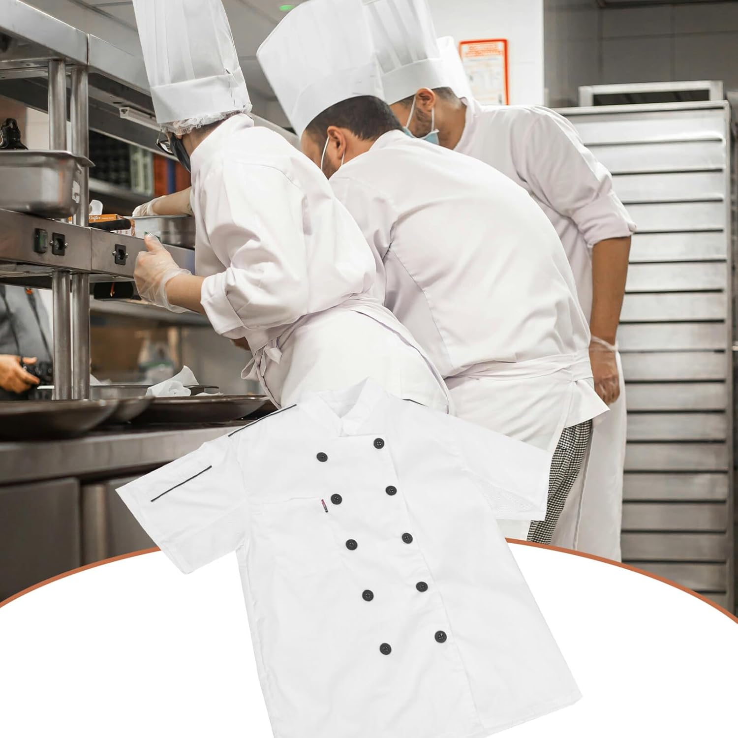 CALLARON Restaurant Chef Coat Cook Shirt Short Sleeve Chef Jacket Chef Clothes Kitchen Coat Size M
