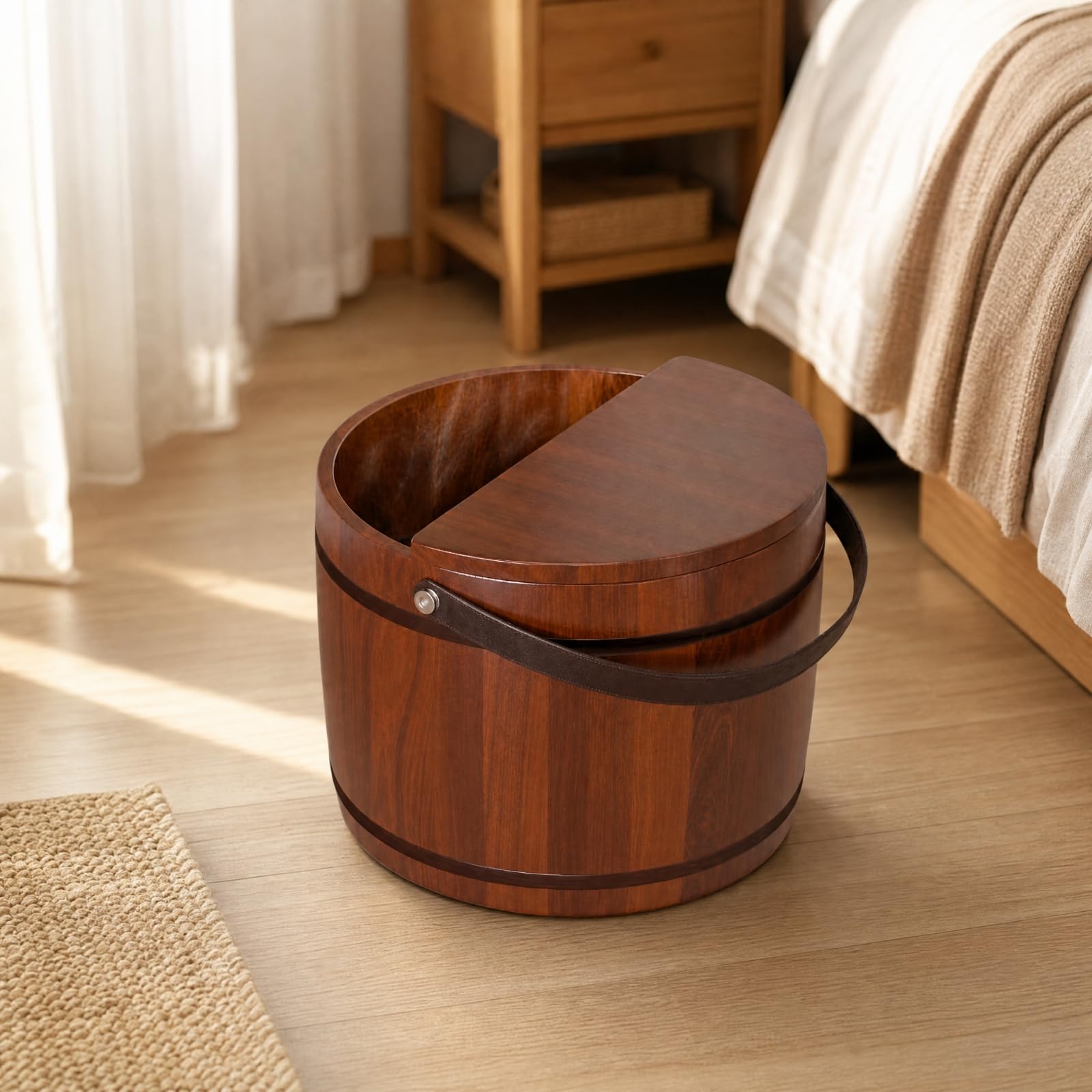 Ronyme Secchio Cilindrico in Cedro per Bagno dei Piedi Portatile Vasca Pediluvio in Legno Massello con Maniglia Robusta per Appassionati di Benessere, Casa, Massaggio, 25x31cm
