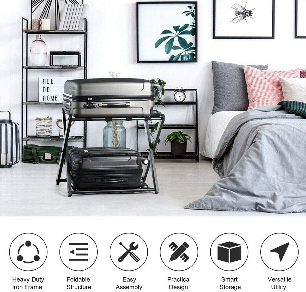 Luggage Rack, Folding Luggage Rack Hotel Folding Luggage Rack with Shelf 2-Layer Travel Suitcase Shoe Storage Holder Removable Storage Luggage Rack,One Color