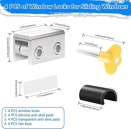 Miniatura 4 de Cerradura de ventana, 8 juegos de cerraduras deslizantes de ventana hacia arriba y hacia abajo, tapones de ventana para ventanas verticales y
