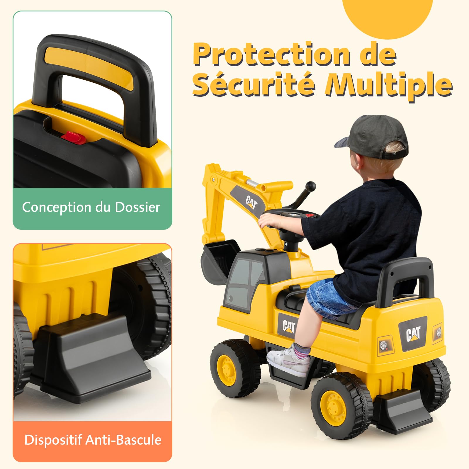 DREAMADE Pelleteuse Enfants 1-3 Ans,Jouet Excavateur Enfant avec Espace de Rangement,Tractopelle Enfant avec Bras à Angle Réglable (Pelleteuse)
