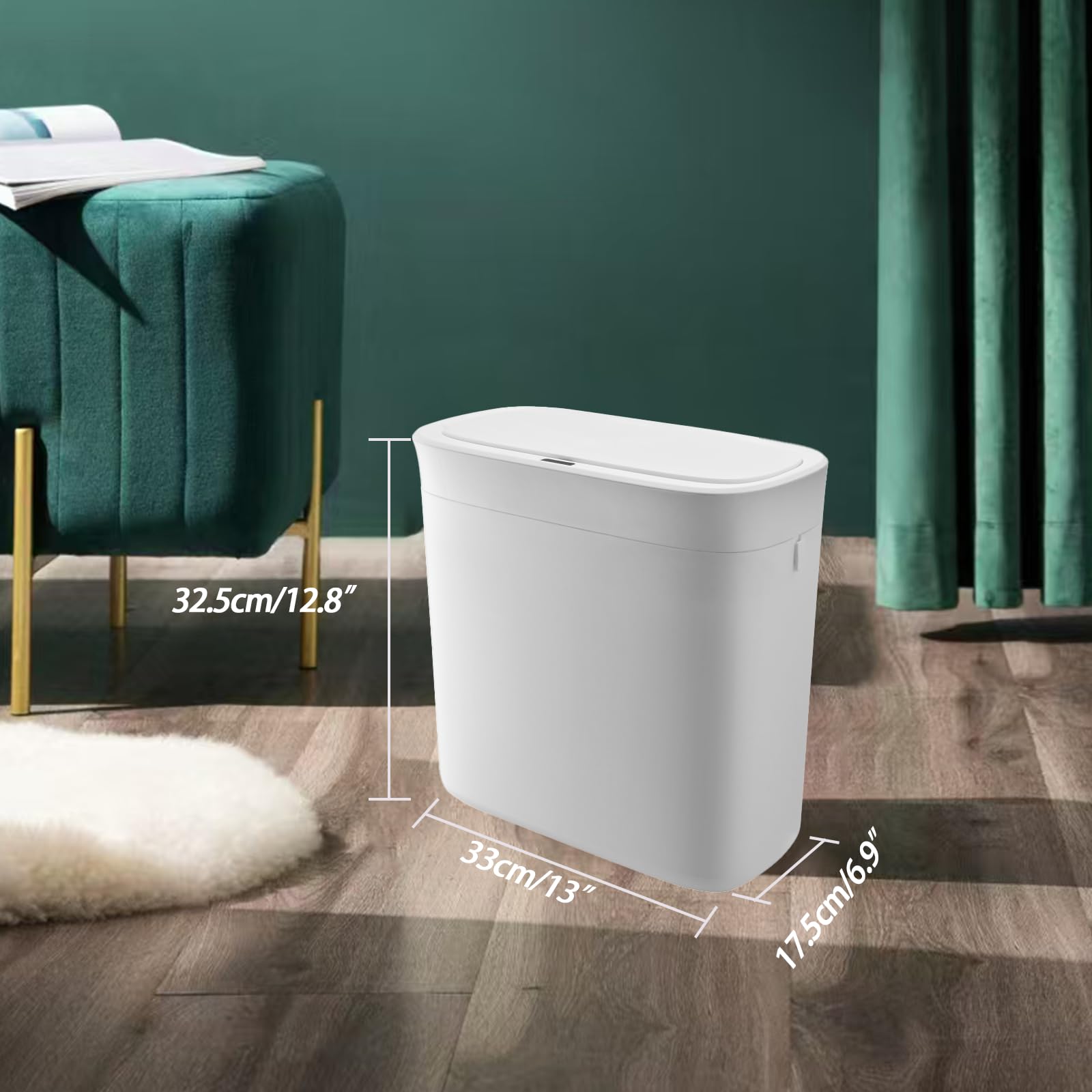 Cestino da Bagno con Coperchio Pattumiera Automatica Impermeabile, Cestino Intelligente Sottile da 12 L, Pattumiera Stretta con Sensore di Movimento e Sacchi la Spazzatura, per Cucina, Bianco