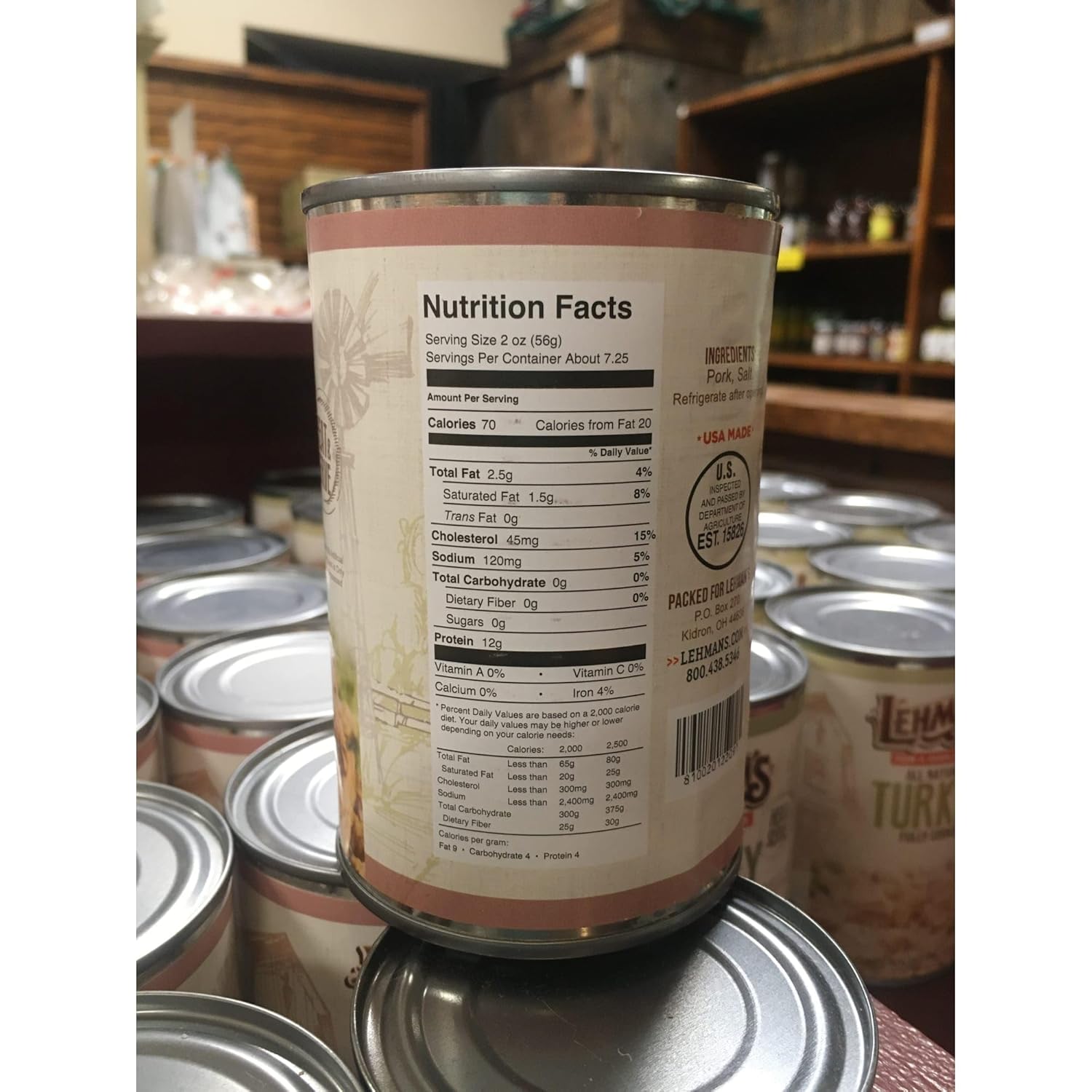 Lehman's All Natural Canned Meat, USA Made Ready to Eat for Everyday, Camping or Emergencies, 14.5 oz each, Pack of 3, Pork