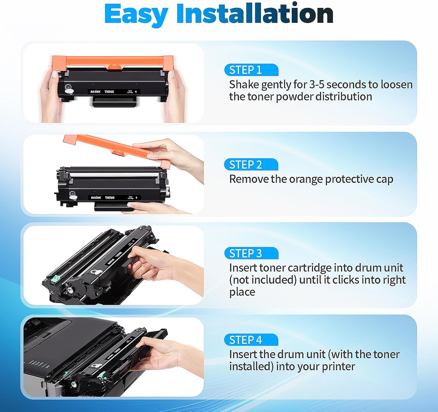 TN 760 Toner Cartridge Replacement for Brother TN760 TN730 Toner TN-730/TN-760 Compatible with MFC-L2750DW HL-L2370DW MFC-L2710DW HL-L2350DW DCP-L2550DW HL-L2390DW HL-L2395DW Printer (4 Black)