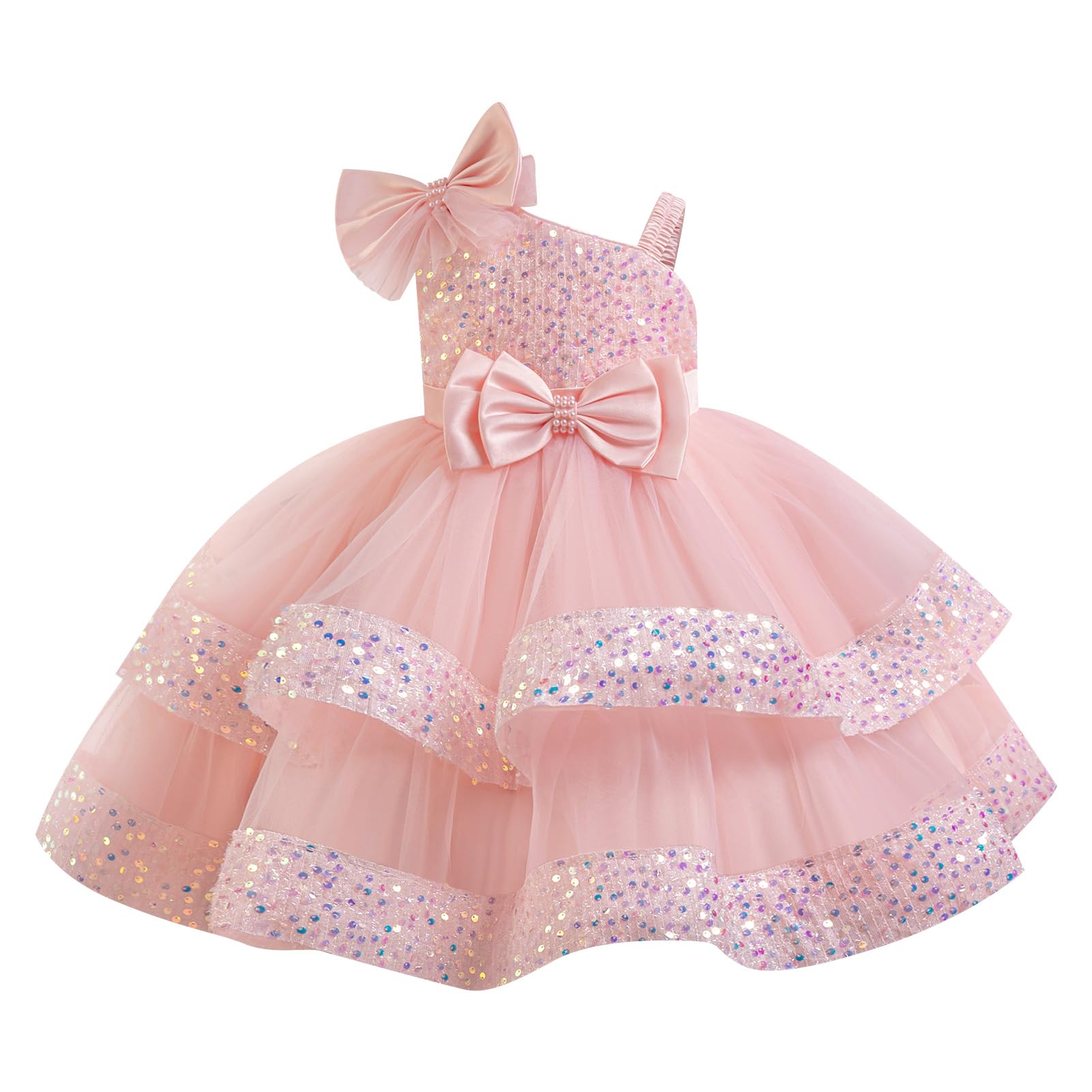 IDOPIP Enfant Fille Robe De Soirée Sequins Bowknots Tulle sans Manches Anniversaire Noeud Papillon Robe pour La Fête