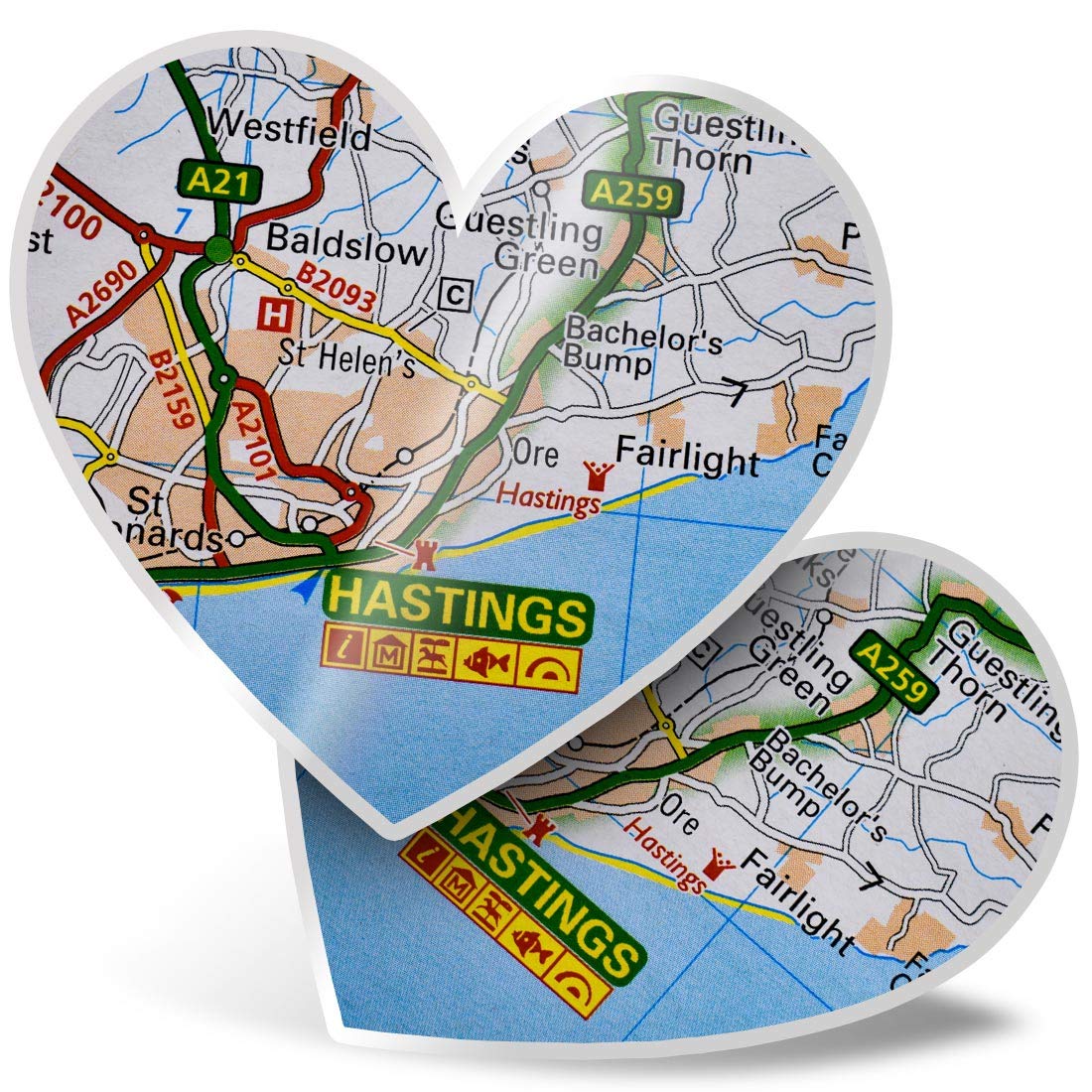 Destination Vinyl Ltd Multi 2 X Heart Stickers 15 Cm - Hastings England Travel Uk Gb Fun Decals For Laptops,Tablets,Luggage,Scrap Booking,Fridges, #45302