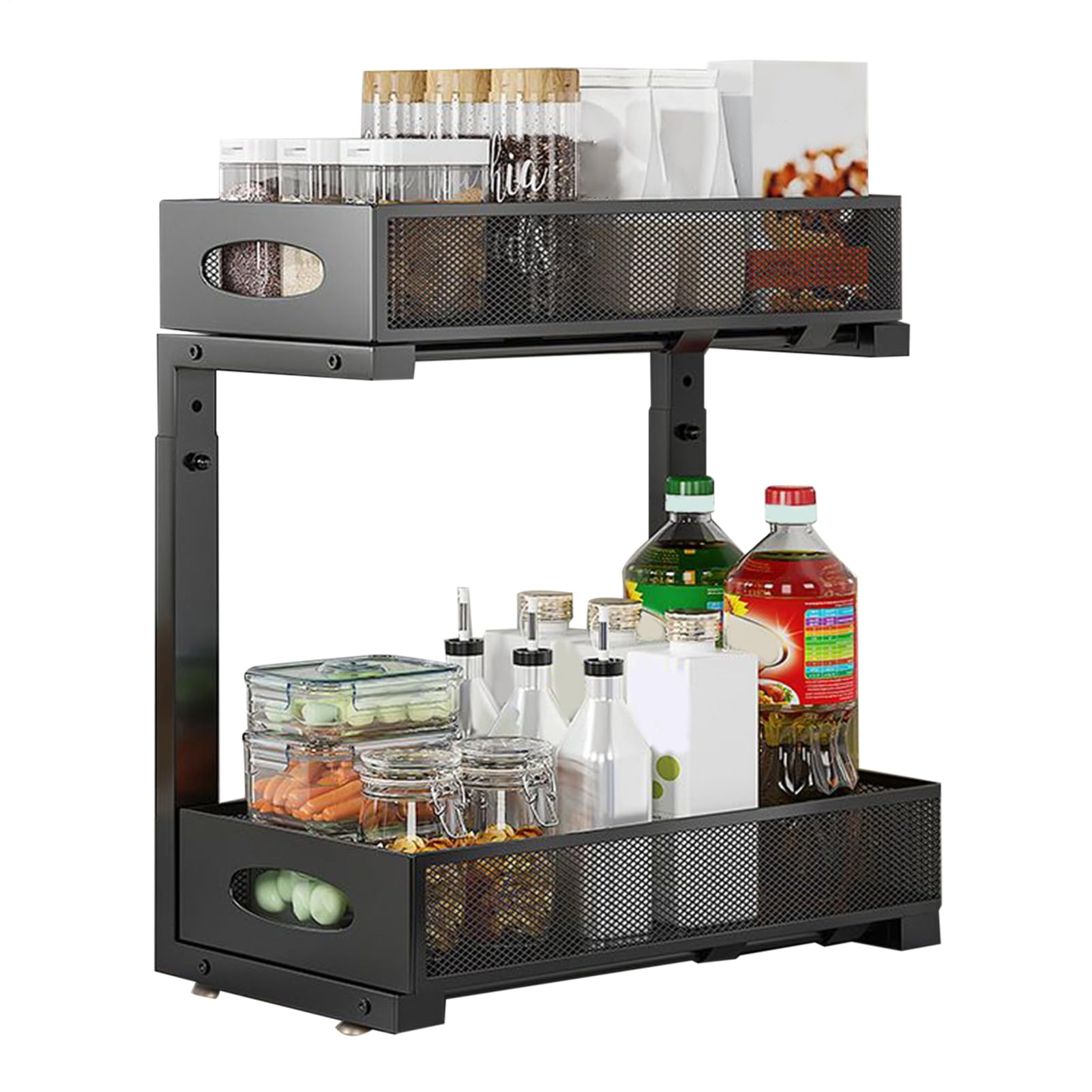 Unterbecken-Organizer, 2-stöckiges Aufbewahrungsregal, 50 x 39,8 x 20,5 cm, höhenverstellbares Regal, platzsparendes Design, Haushalts-Organizer, für Küche, Speisekammer, Schrank, Badezimmer