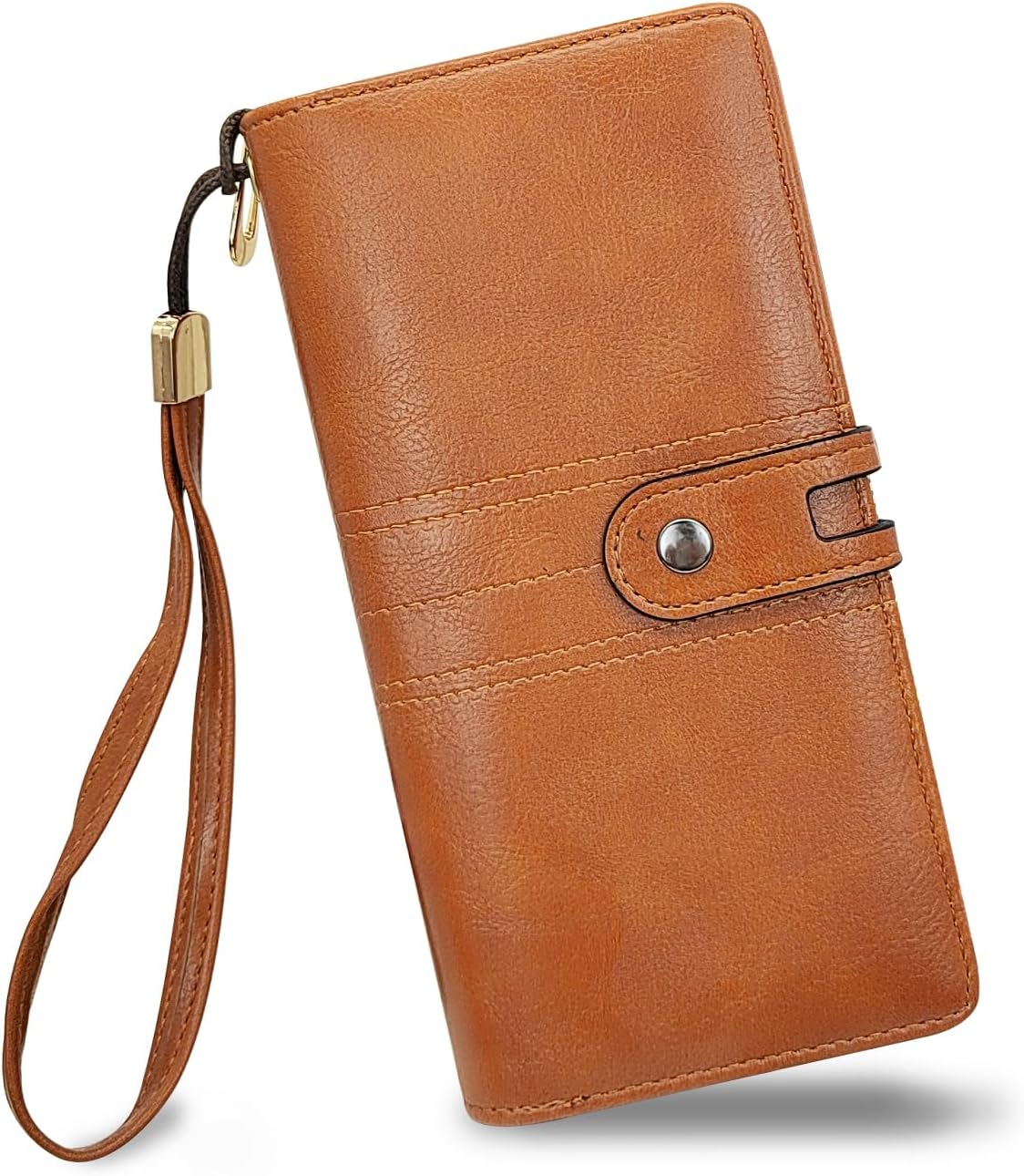 Women Wallets Large Capacity Ladies Purse with Removable Wrist Strap and ID Window, Womens Purse Card Wallet PU Leather Long Ladies Wallet with 12 Card Slots and 2 Compartments (Brown)