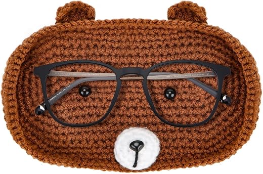 Zaroori 1 Piece Crochet Specs Holder, Handmade Glasses Storage with Adorable Bear Design, Decorative Desk Organizer for Ho...