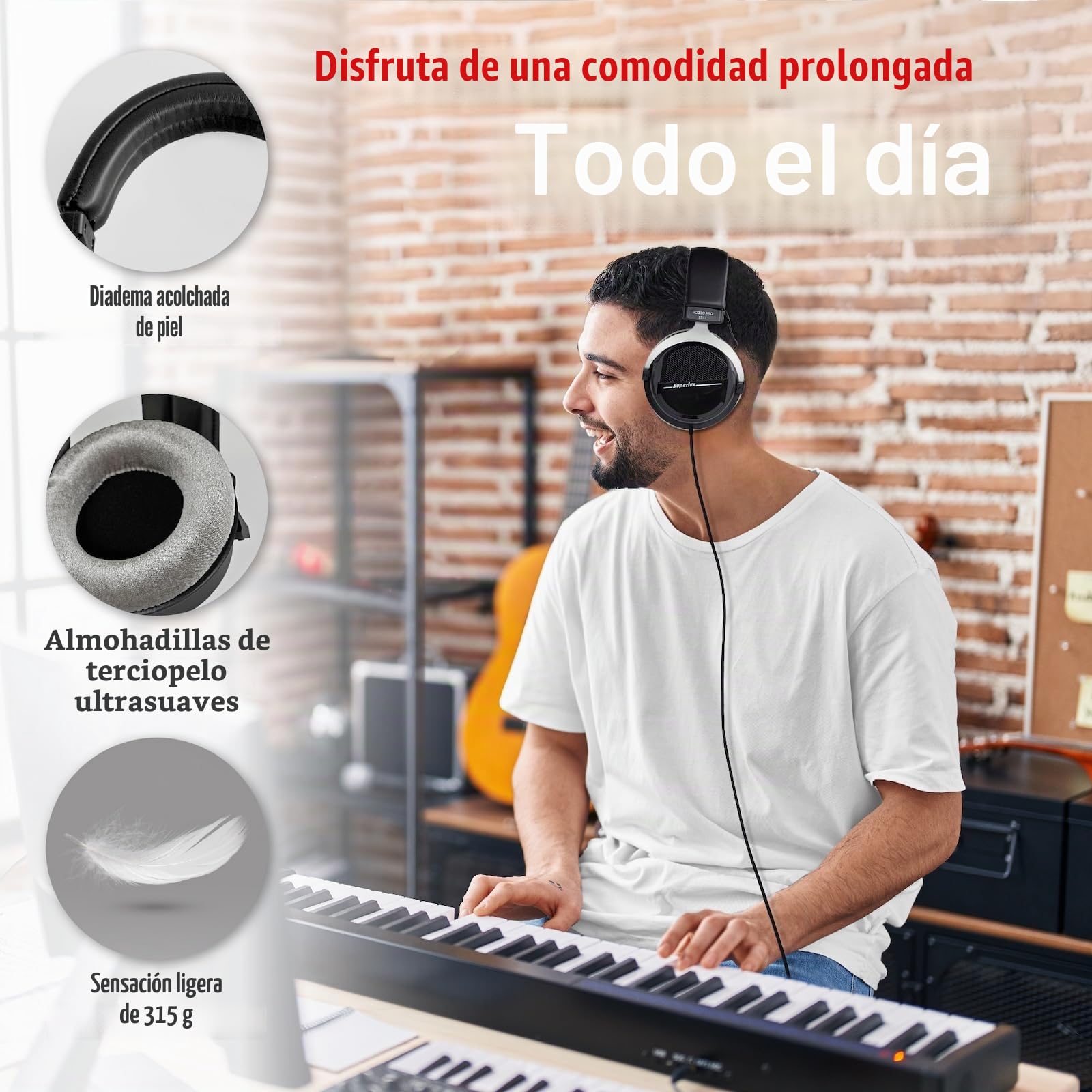 Superlux HD 330PRO, 32 ohmios, auriculares sobre la oreja, auriculares profesionales semiabiertos con cable con controladores de neodimio de 40 mm y graves sólidos, adaptador de conector de 3,5/6,3 mm