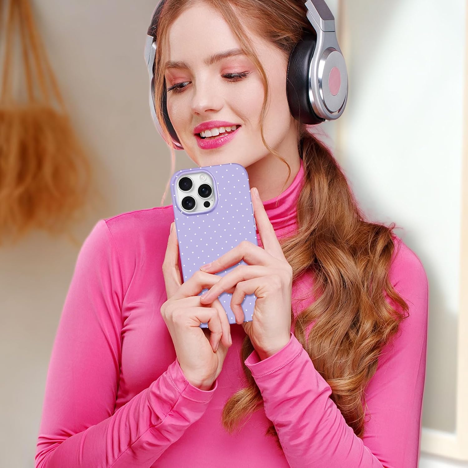 Hython for iPhone 13 Pro Case Cute Polka Dot Aesthetic Design Simple Cover 6.1", Thin Slim Anti-Scratch Soft TPU Bumper Shockproof Rubber Protective Phone Cases for Women Girls, Magnetic Purple thumbnail