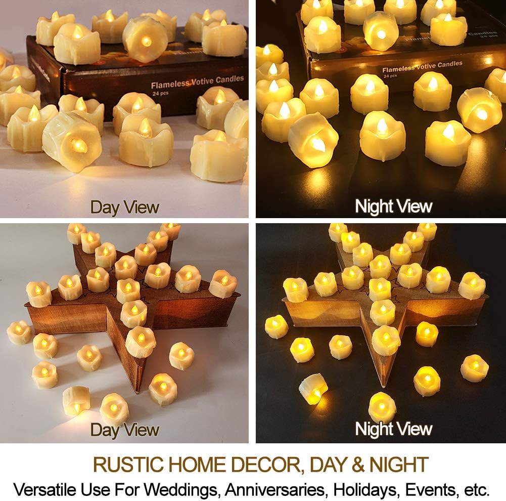 Set of 24 LED Votive Candles with Remote and Timer (Cream) - LED Flameless Votive Candles Flickering - Valentines Day Decor Candle Battery Operated Bulk Rustic Wedding Decorations