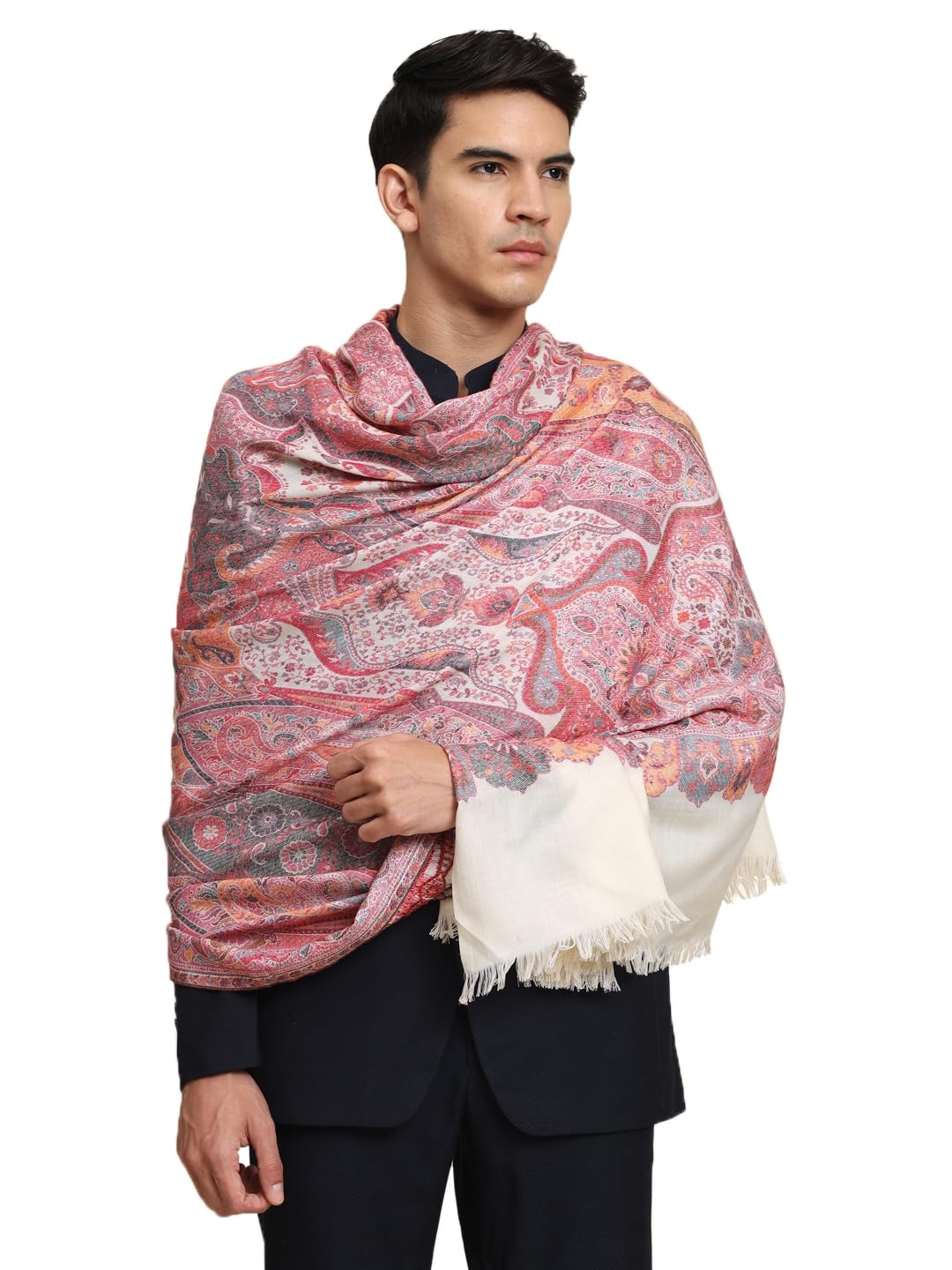 zamour Kani Weave Paisley Pattern Shawl for Men, Soft Pure Wool Material, Traditional Kashmiri Lohi for Winter-picture-10