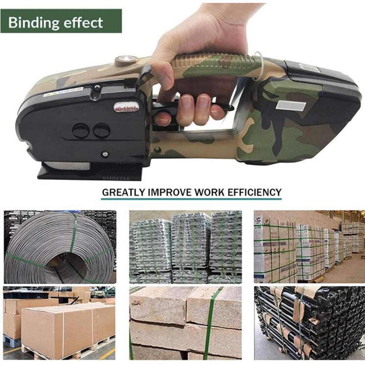 Reggiatrice Manuale,Reggiatrice Elettrica,per Reggetta PP/Pet 13-16Mm, Fino A 2800N, Batteria 3000mAh Pressa Portatile Elettrica,Camouflage