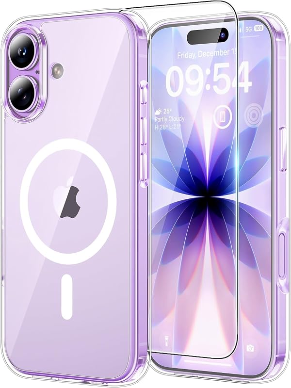TAURI Magnetic for iPhone 17 Case with HD Screen Protector [Compatible with MagSafe] Military-Grade Protection, Not-Yellowing Shockproof Phone Cover for iphone 17 6.3" - Clear