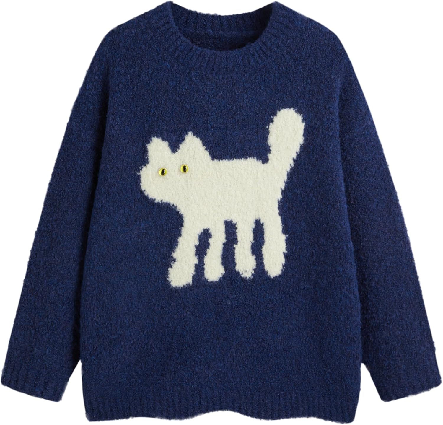CIDER Womens Cat Sweater Long Sleeve Crew Neck Fun Graphic Cute Patterned Pullover Sweater Tops