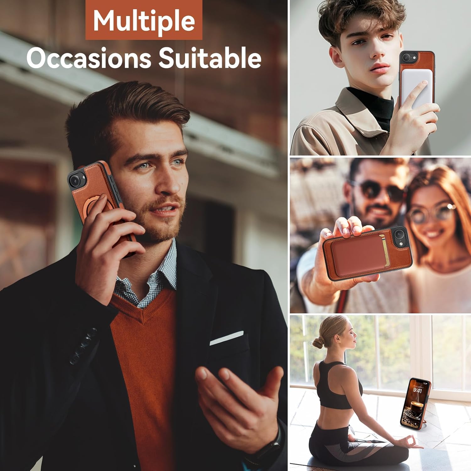 for iPhone 16E Case with Stand Compatible with Magsafe Slim PU Leather & Durable TPU Drop Proof Magnetic Kickstand Protective Phone Cover with Tempered Glass Screen Protector 16e 2025, Brown - Image 9