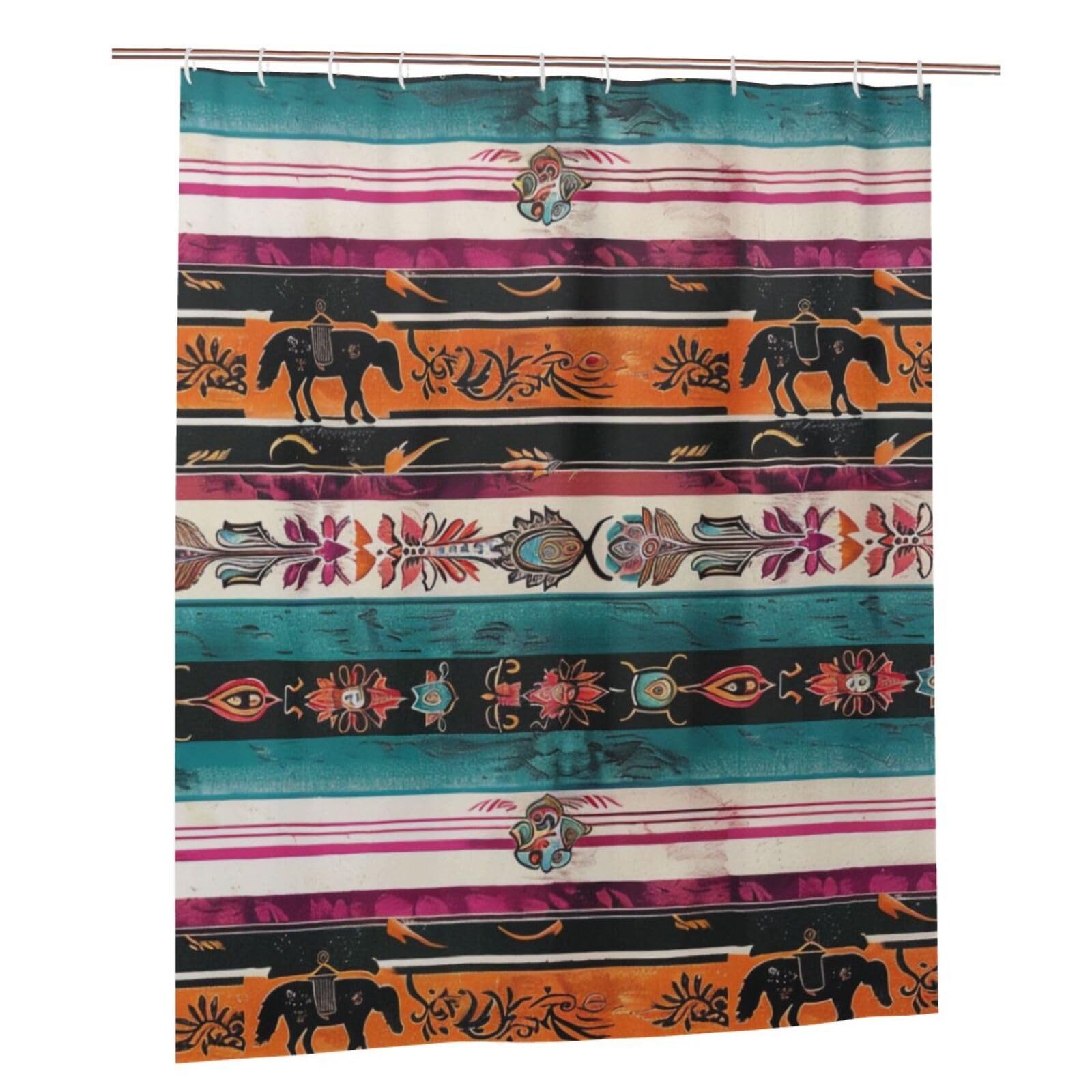 BWWHCCTI Horses Print Printed Shower Curtain With 12 Plastic Hooks Opaque Quick Drying Waterproof Shower Curtains Sets For Bathroom 152x183 Cm