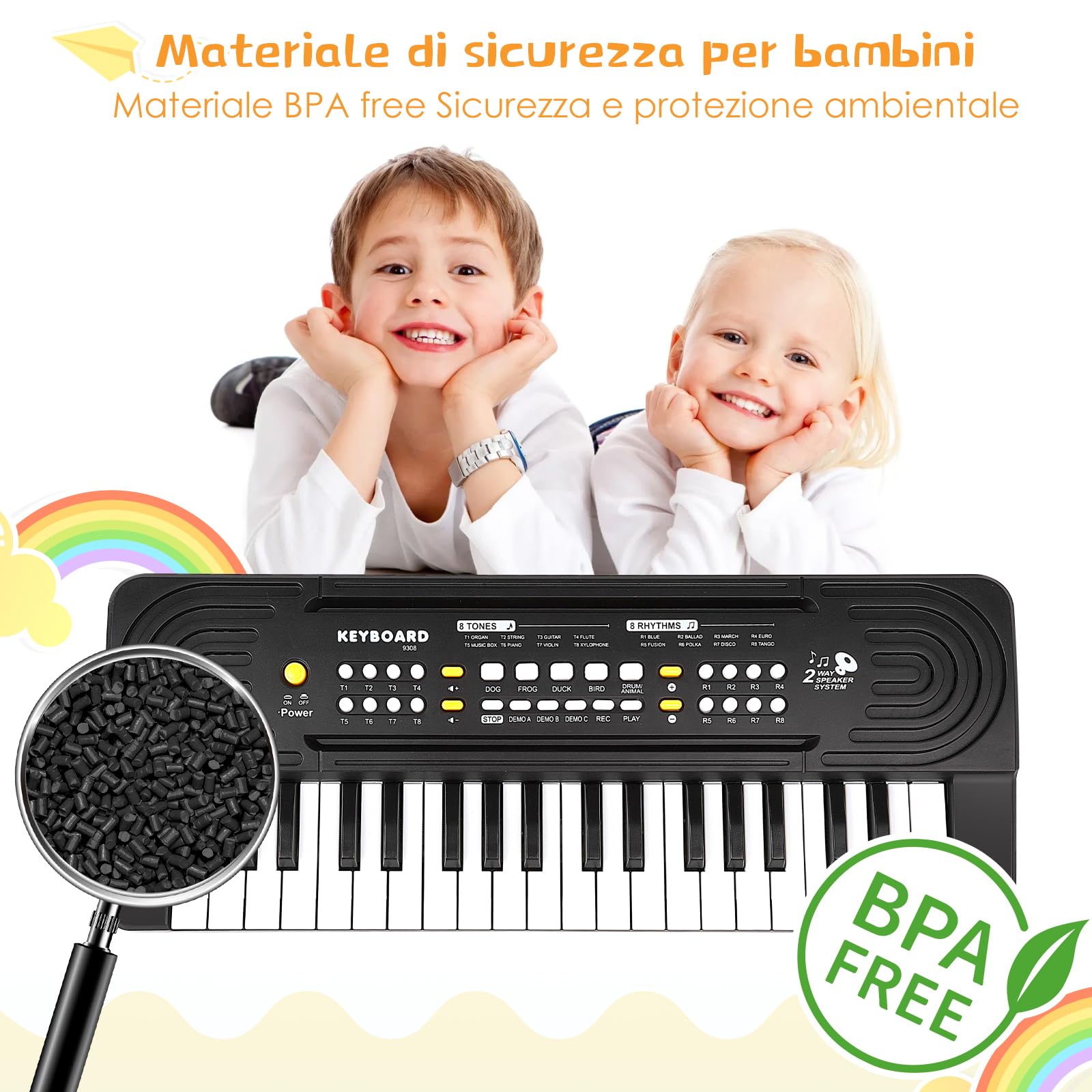 37 Touches Musical Musique, Clavier Piano Enfants avec Microphone | Jouets d'apprentissage électronique pour Bébé Filles Garçons, Multifunction Portable Musique, Cadeau d'anniversaire