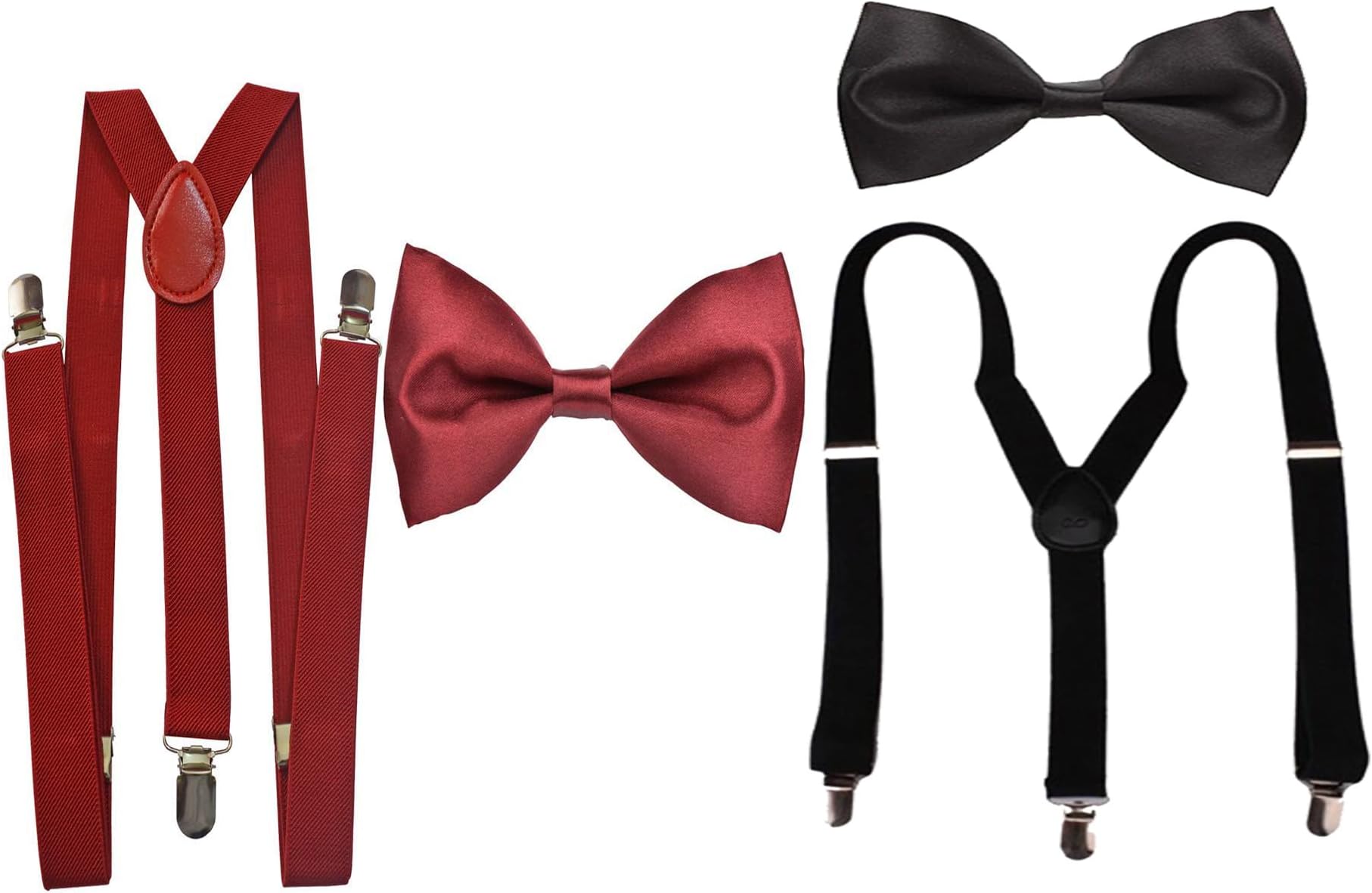 unisex red and black stretchable suspender with bow combo(susbw001)