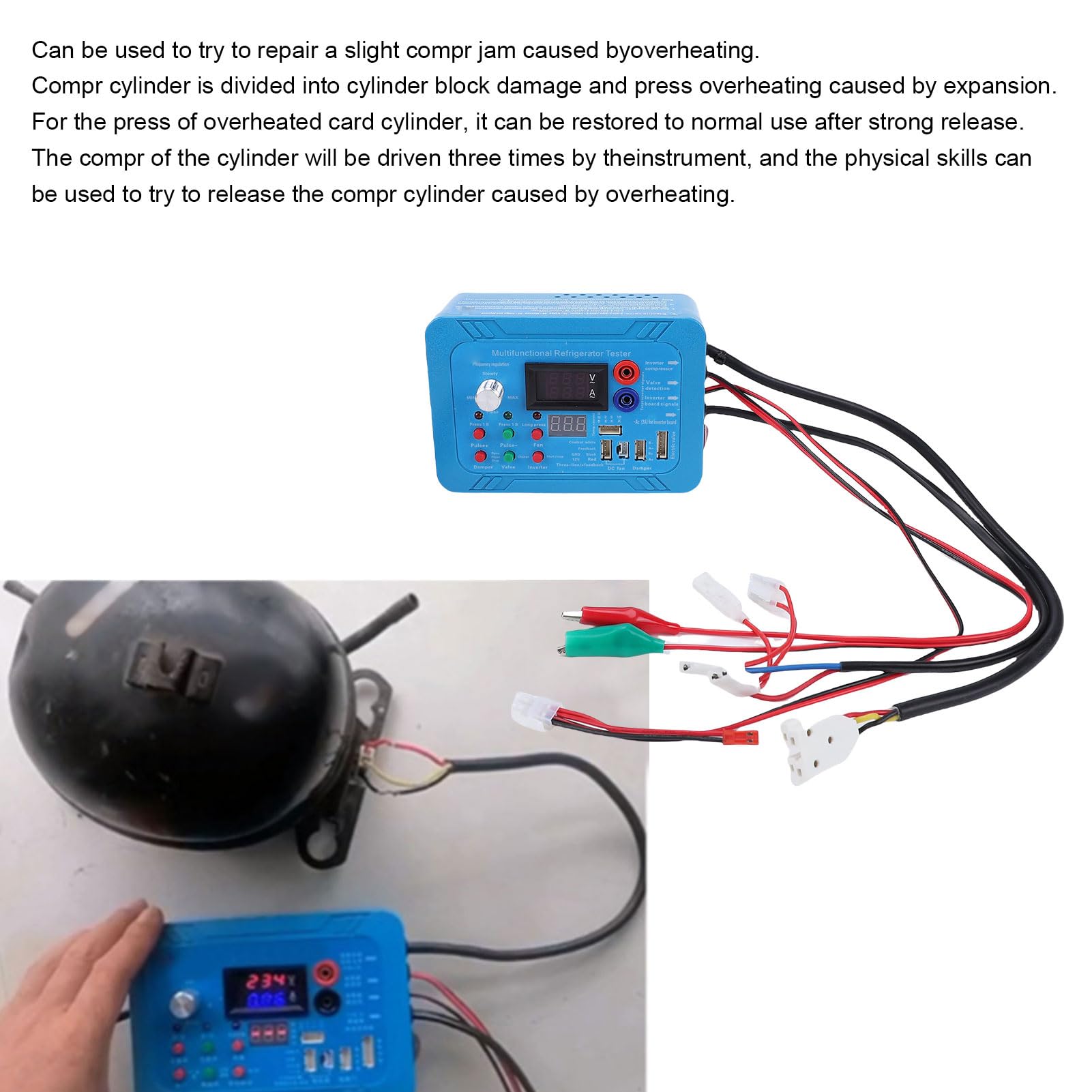Jectse Tester per Frigorifero Inverter, Strumento di Test per Scheda a Frequenza Variabile con Avviso Cicalino per Riparazione Elettrovalvola Motorizzata a 6 Pin e 5 Pin (Spina europea)