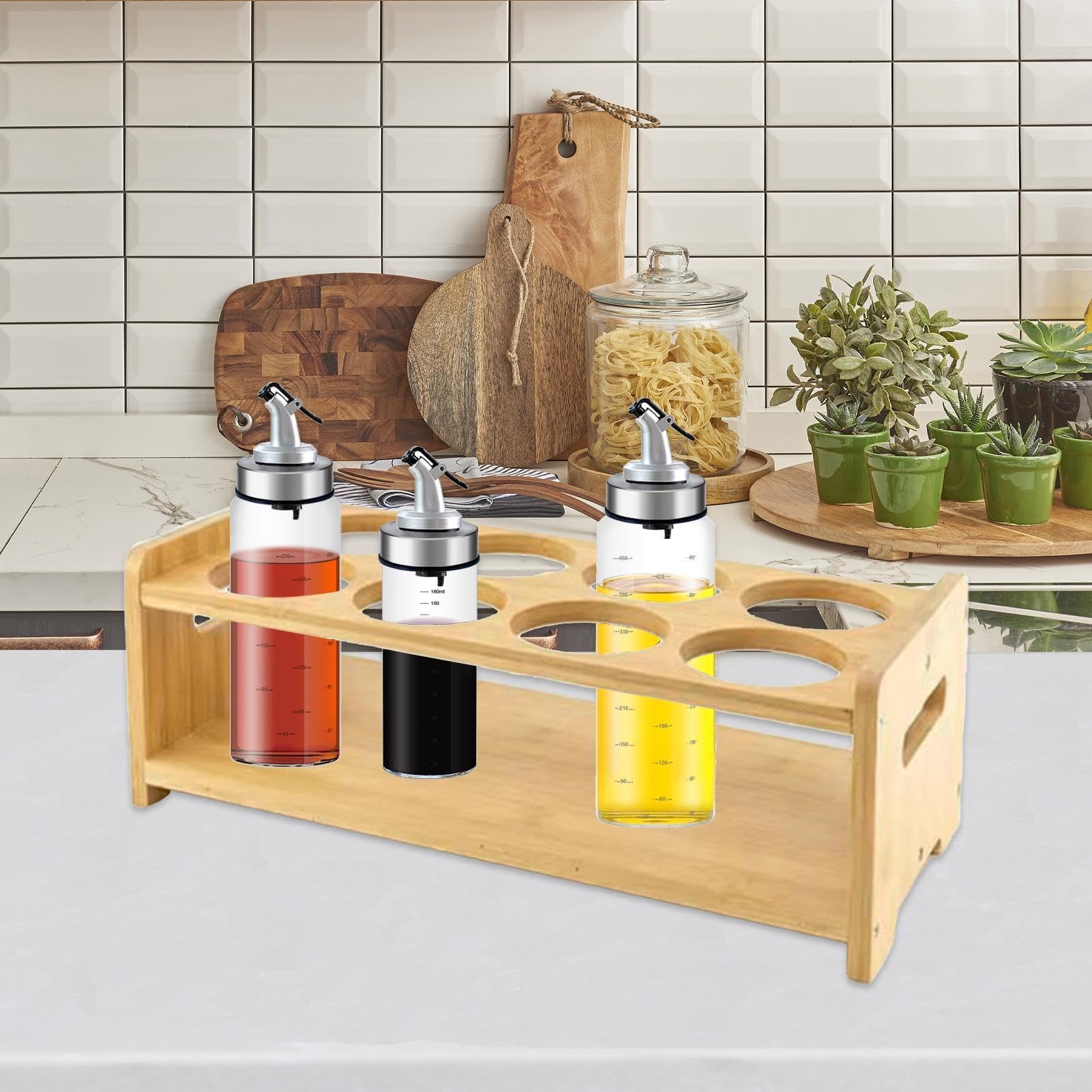 Estante para especias con 8 agujeros, dispensador de aceite de oliva y soporte de almacenamiento, soporte de almacenamiento de especias de cocina para el hogar y la oficina, especias eficientes para